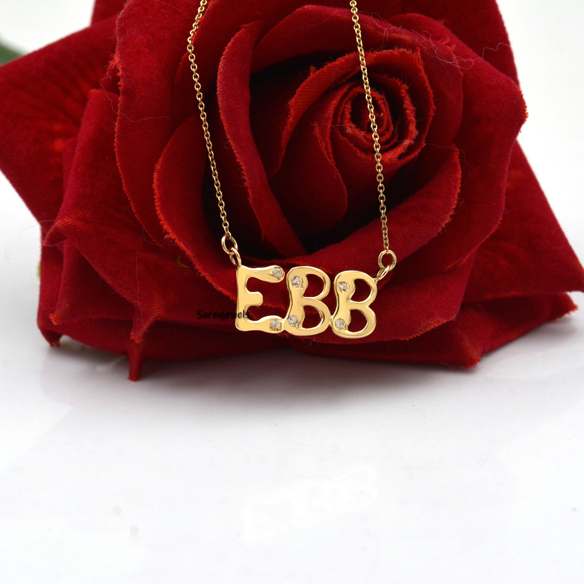 14K Gold Bubble Letter Pendant: White Topaz Initial Necklace - View 3 - Suren Jewels | SKU: SJN569-SLYGWT-18I