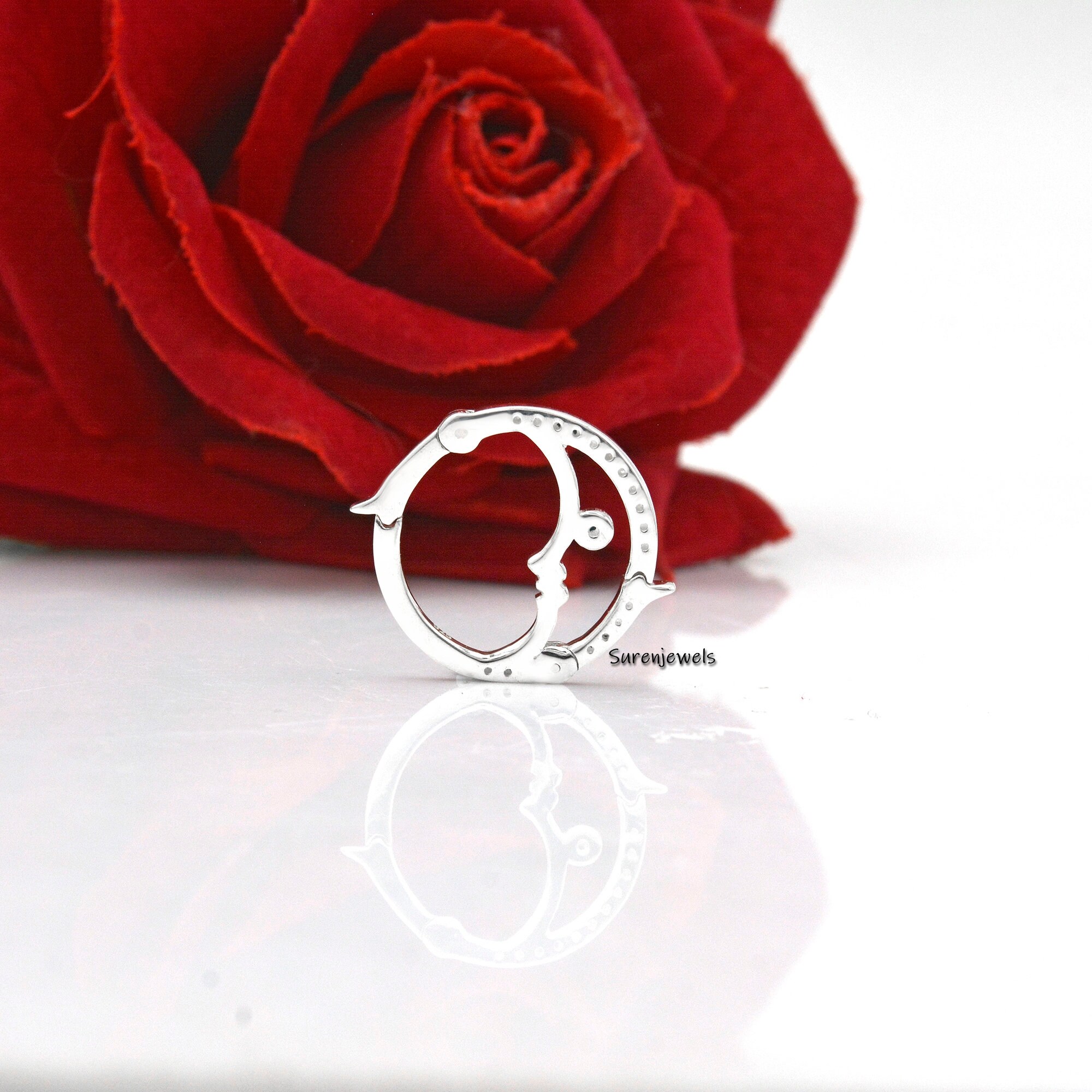 Turquoise Crescent Moon Charm Holder: 14K Solid Gold Lock, 20mm - View 4 - Suren Jewels | SKU: SJP944-SLYGDI
