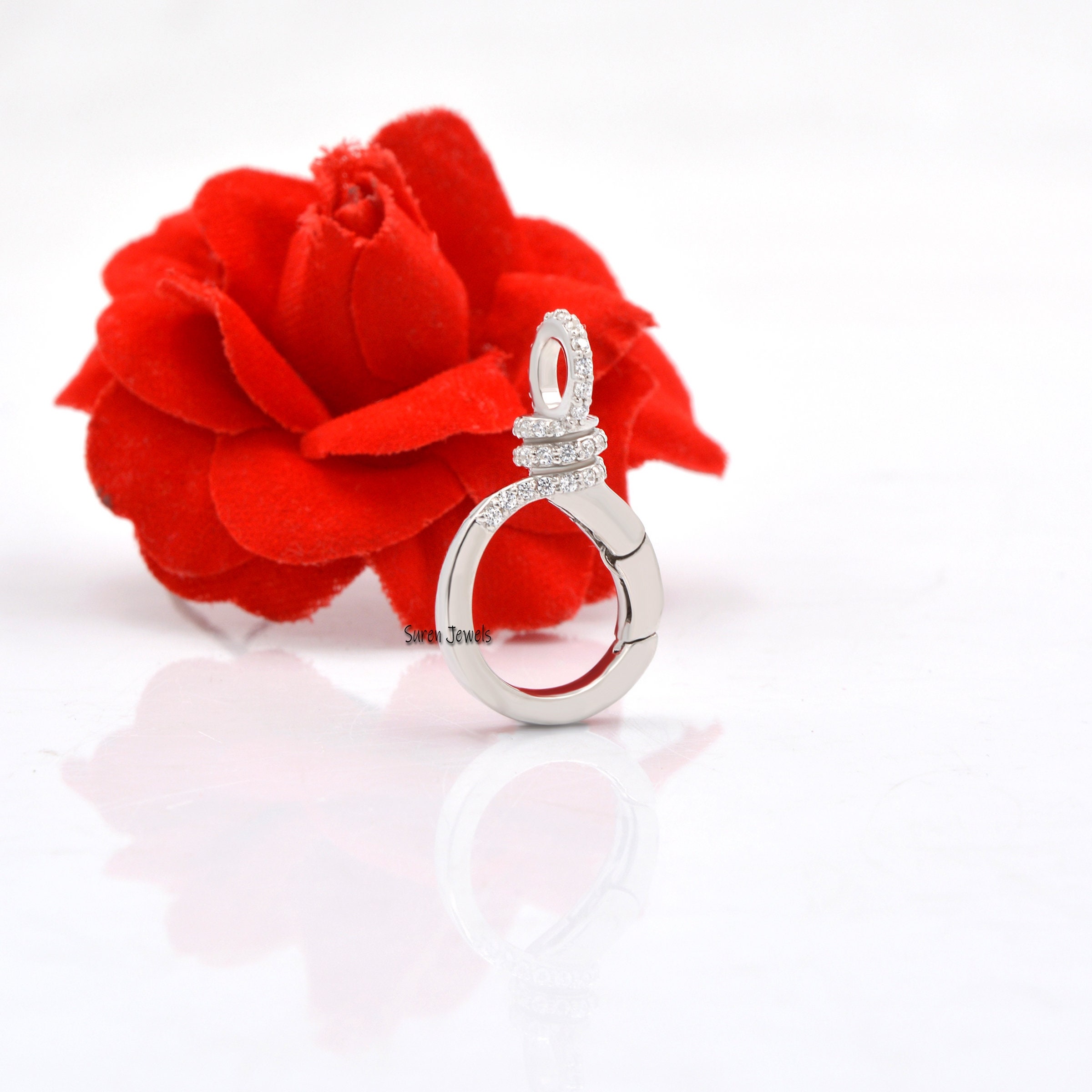 14K Gold Diamond Charm Lock: Enhancer Pendant Clasp (25MM) - View 6 - Suren Jewels | SKU: SJL788