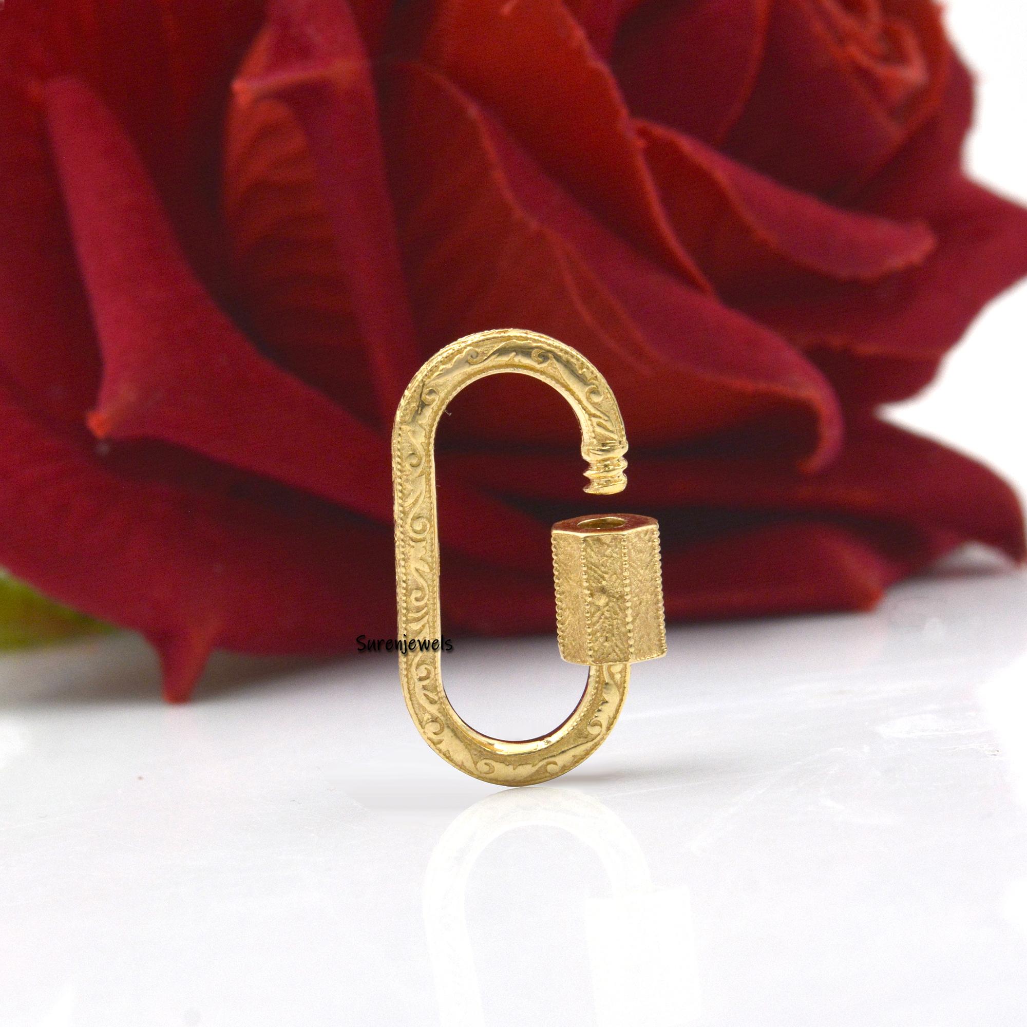 14K Gold Carabiner Lock: Handmade Pendant with Diamond, Turquoise, Rose Quartz - View 7 - Suren Jewels | SKU: SJC102-14KYG,SJ