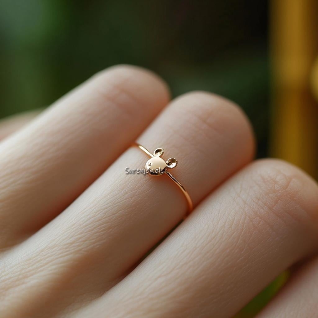 Solid 14k Gold Mouse Ring: Animal Jewelry - View 2 - Suren Jewels | SKU: SJR3371-SLNSBKCZ-US-5