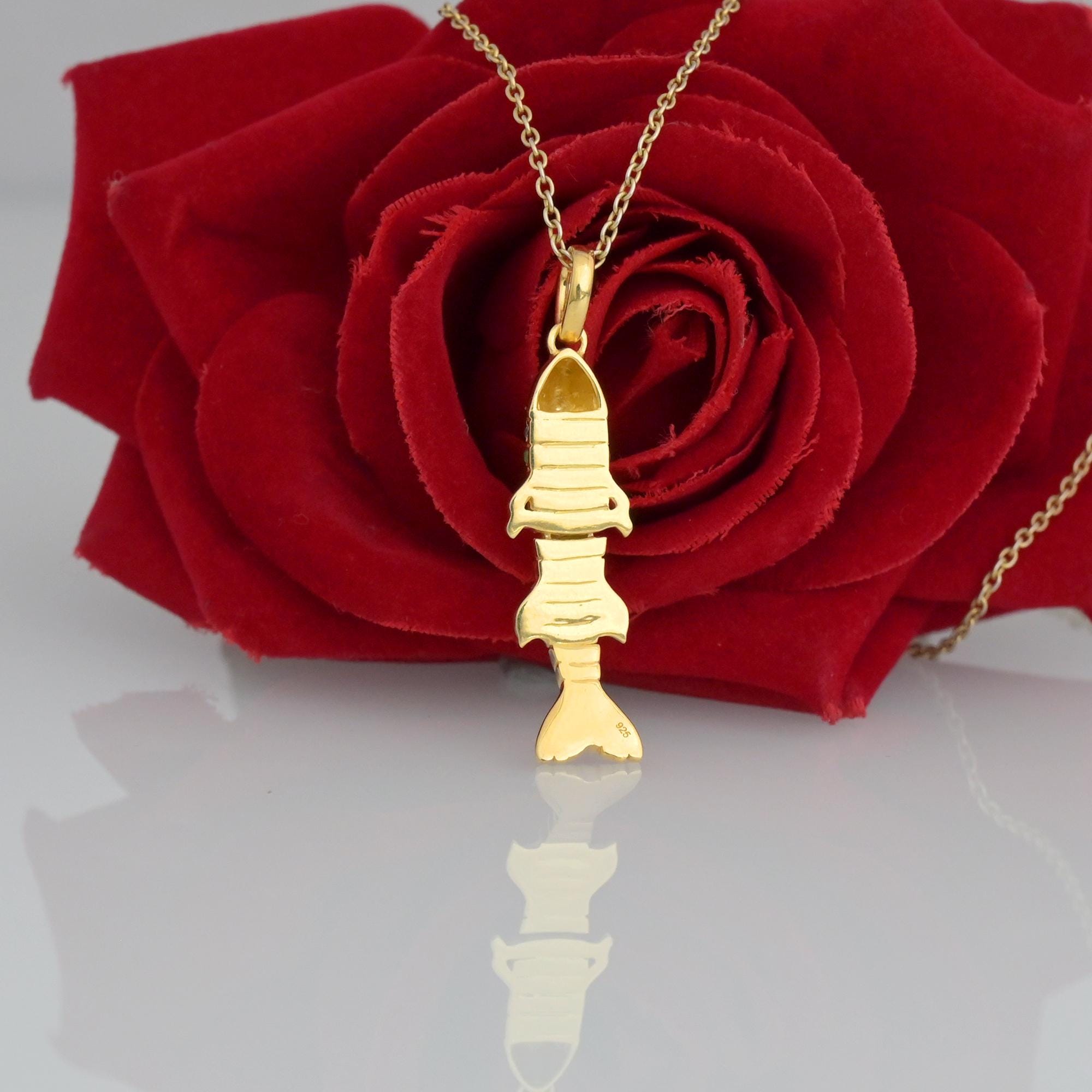 14k Gold Moveable Fish Pendant: Multi Stone Fish Pendant - View 6 - Suren Jewels | SKU: SJP6187-SLYGRUCZ-30M
