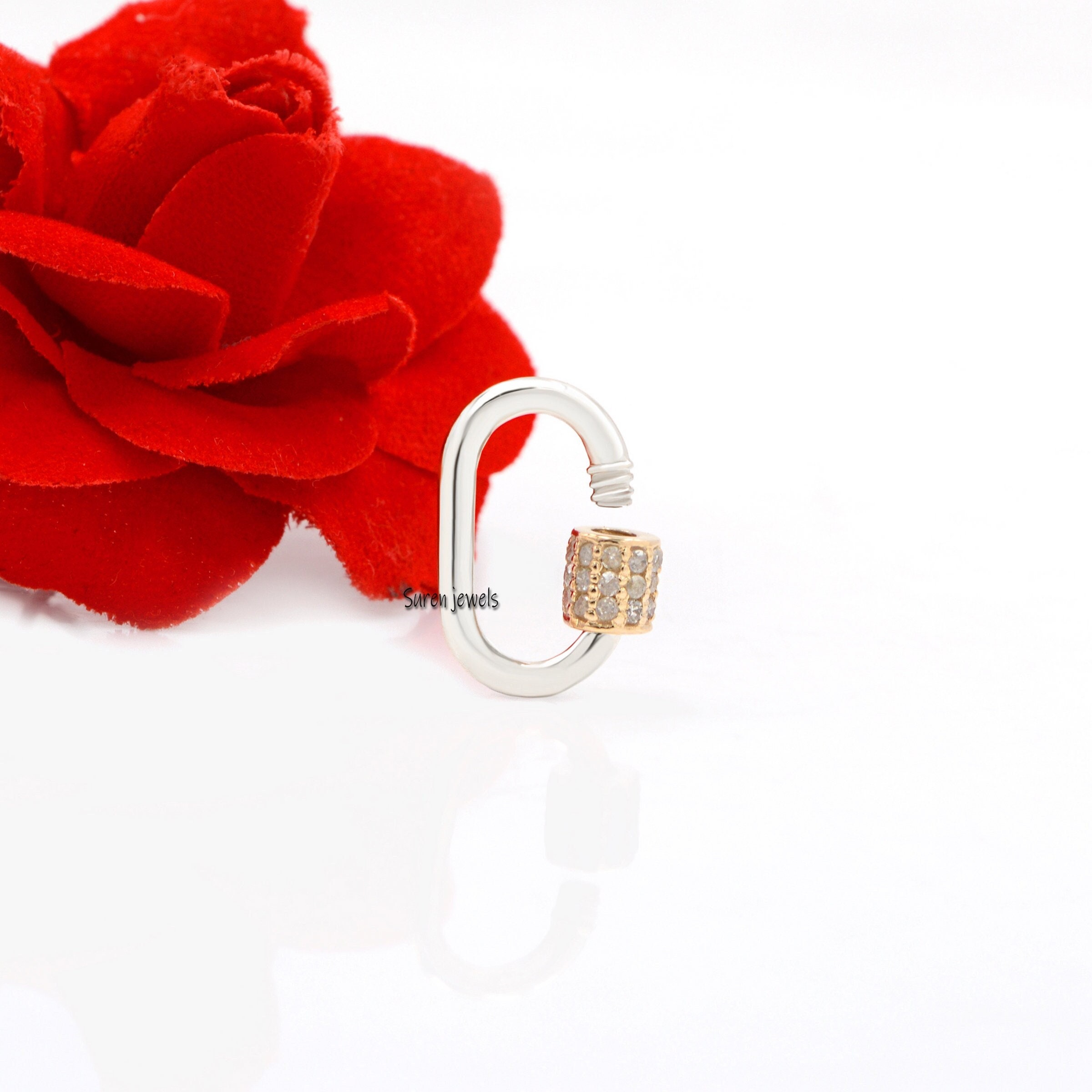 Two Tone Diamond Carabiner Lock - View 2 - Suren Jewels | SKU: SJC131