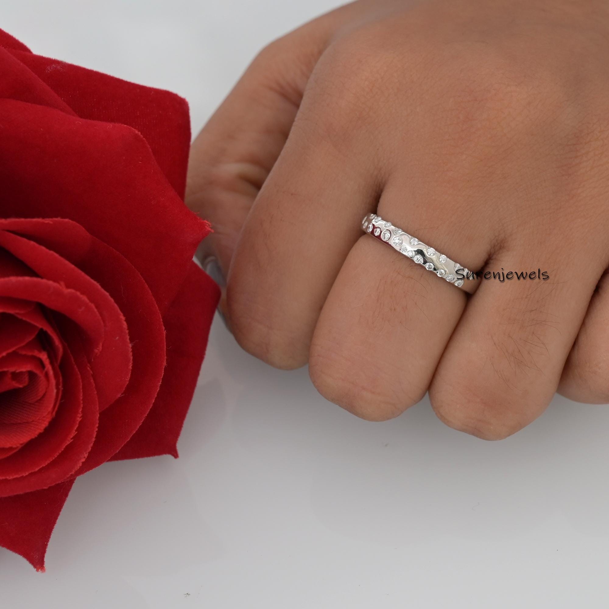 14K Solid Gold Pave Diamond Cigar Band Ring - View 4 - Suren Jewels | SKU: SJR2553