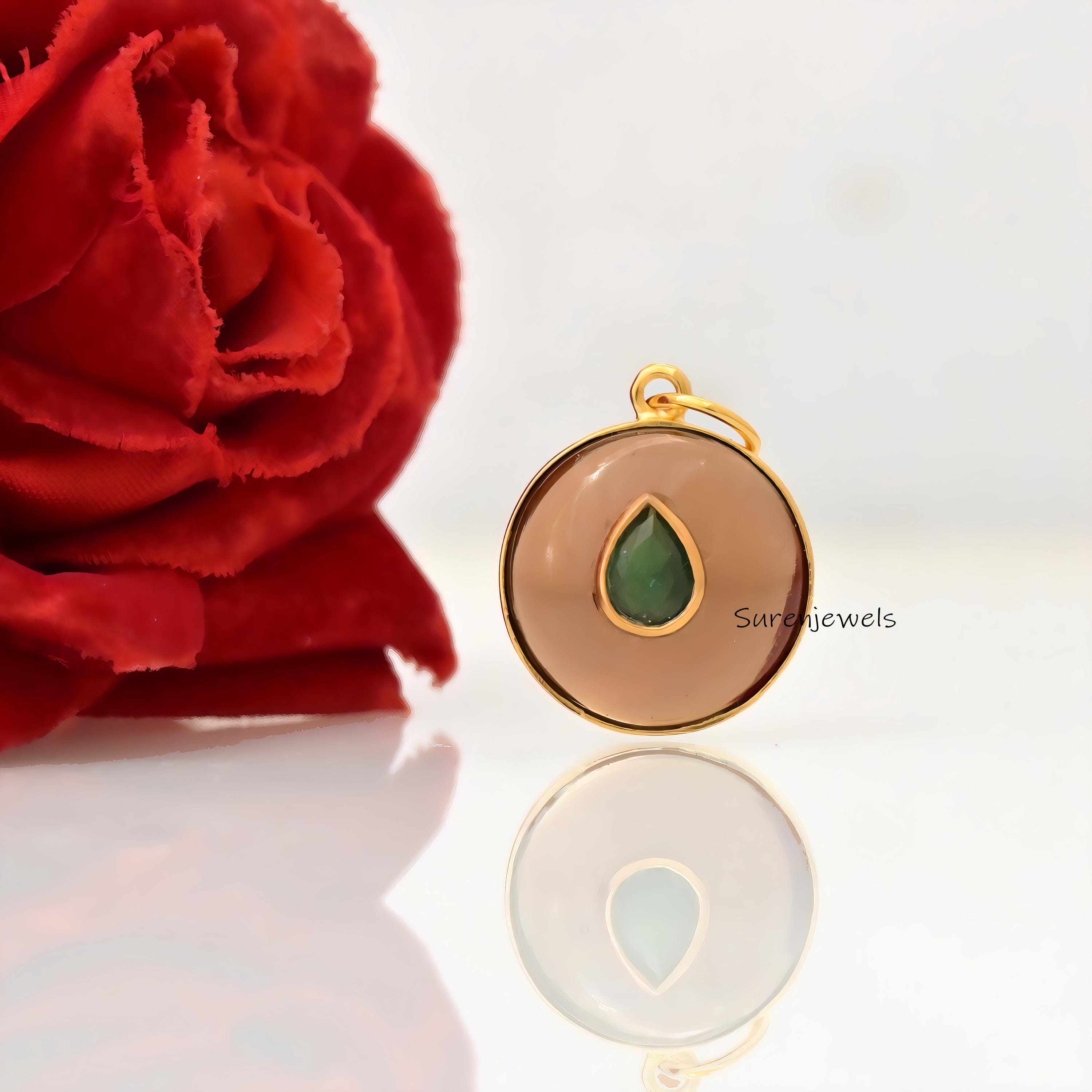 14k Gold Labradorite Ball Pendant: Handmade Gemstone Charm - Suren Jewels | SKU: SJP4381-SLYGMSGCZ-25M