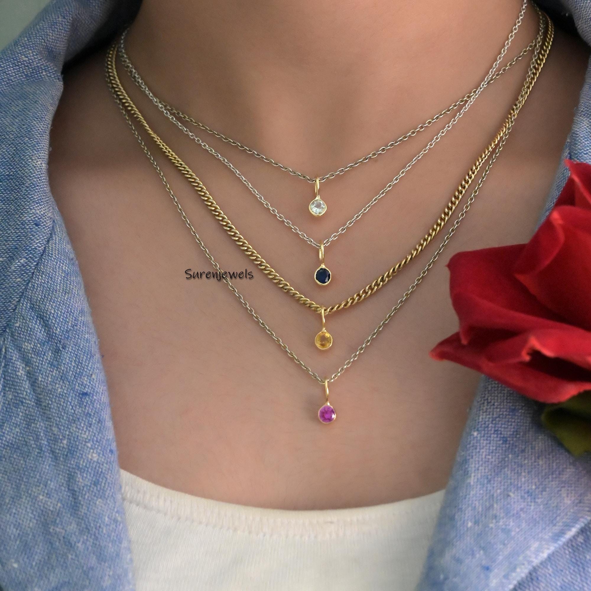 14K Gold Gemstone Drop Pendant: Dainty Charm (No Chain) - View 2 - Suren Jewels | SKU: SJP468-14KYGRM-N32-18I.-14k