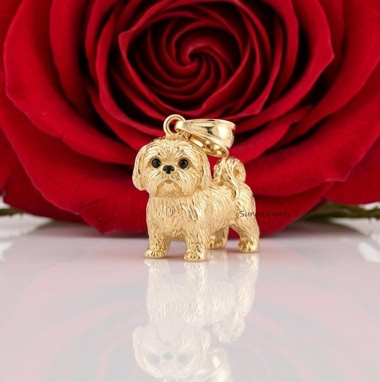 Solid 14k Gold Shih Tzu pendant, Silver Shih Tzu Pendant, Shih Tzu Dog Jewelry, Dainty Shih Tzu Jewelry, Minimalist Dog, Desi