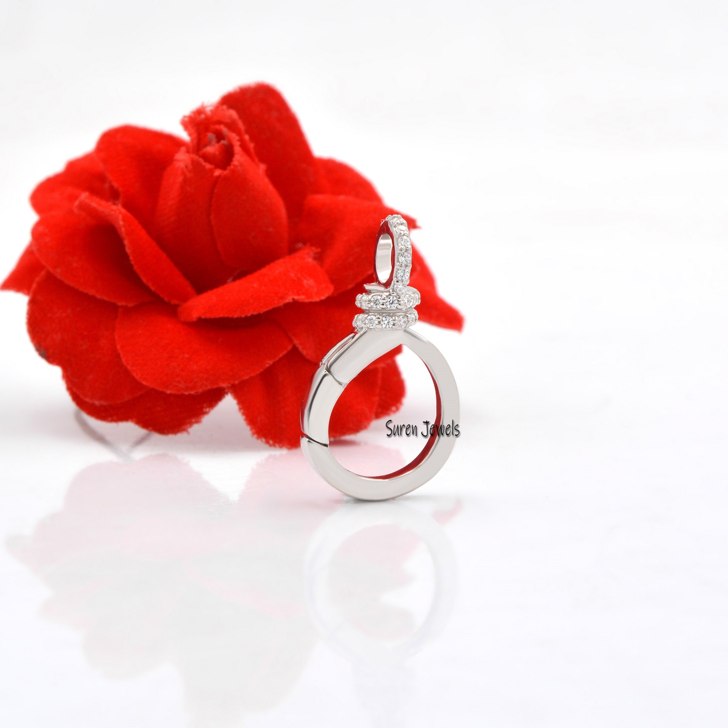14K Gold Diamond Charm Lock: Enhancer Pendant Clasp (25MM) - View 7 - Suren Jewels | SKU: SJL788