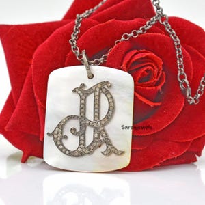 Diamond Monogram Pendant, Pearl & Diamond Monogram Pendant, Pave Diamond Monogram Pendant, Diamond Letter Monogram Pendant