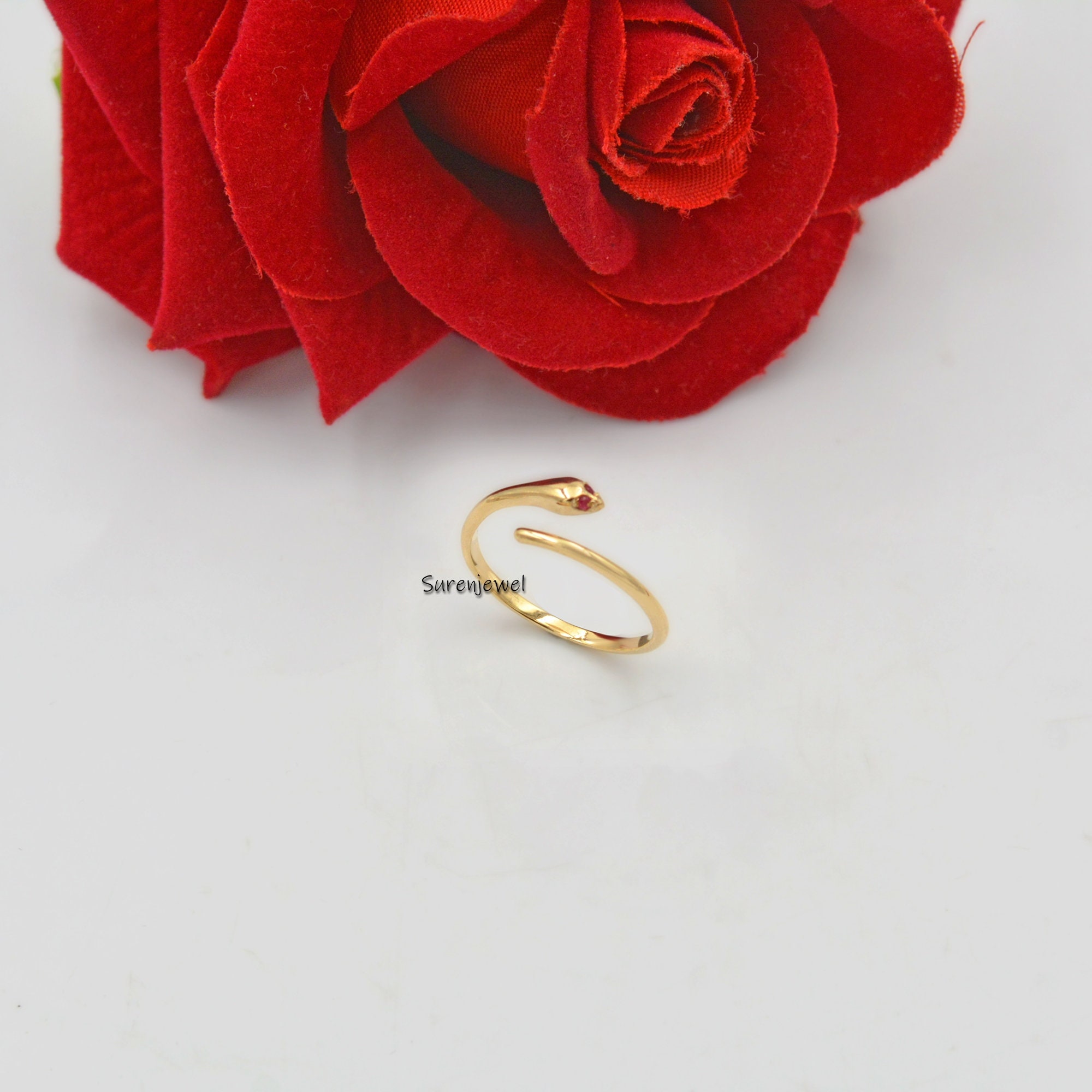 Sterling Silver Diamond Snake Ring - Adjustable Jewelry - View 2 - Suren Jewels | SKU: SJR03-SLYGDI