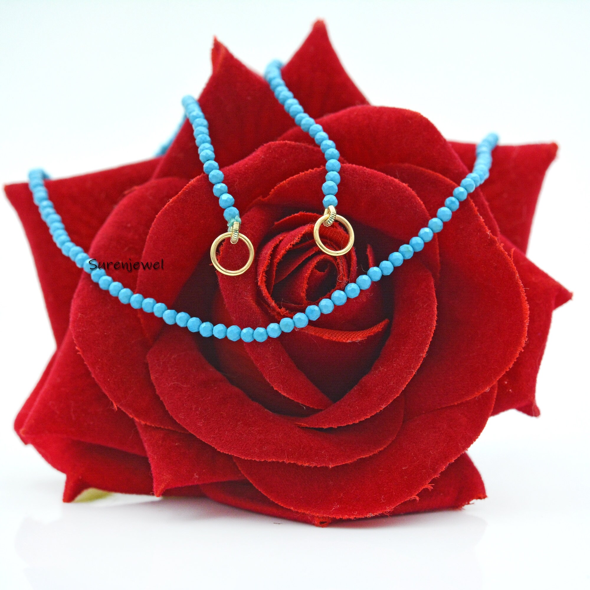 14k Gold Garnet Beads Chain Necklace: Enhancer Connector - View 4 - Suren Jewels | SKU: SJN219-