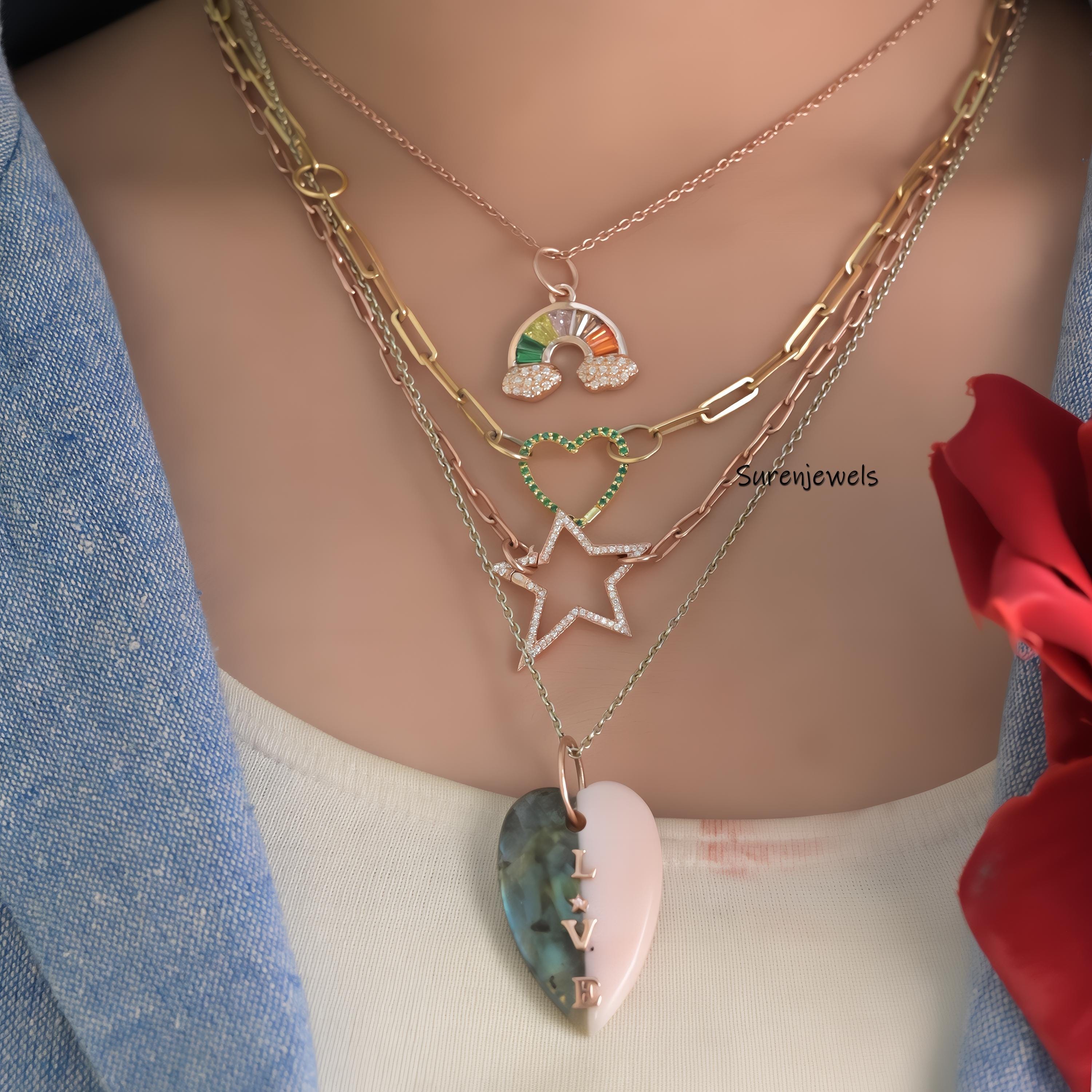 14k Gold Plated Rainbow Pendant: Multi Baguette Charm - View 2 - Suren Jewels | SKU: SJP1183-SLYGMTBTTCZ