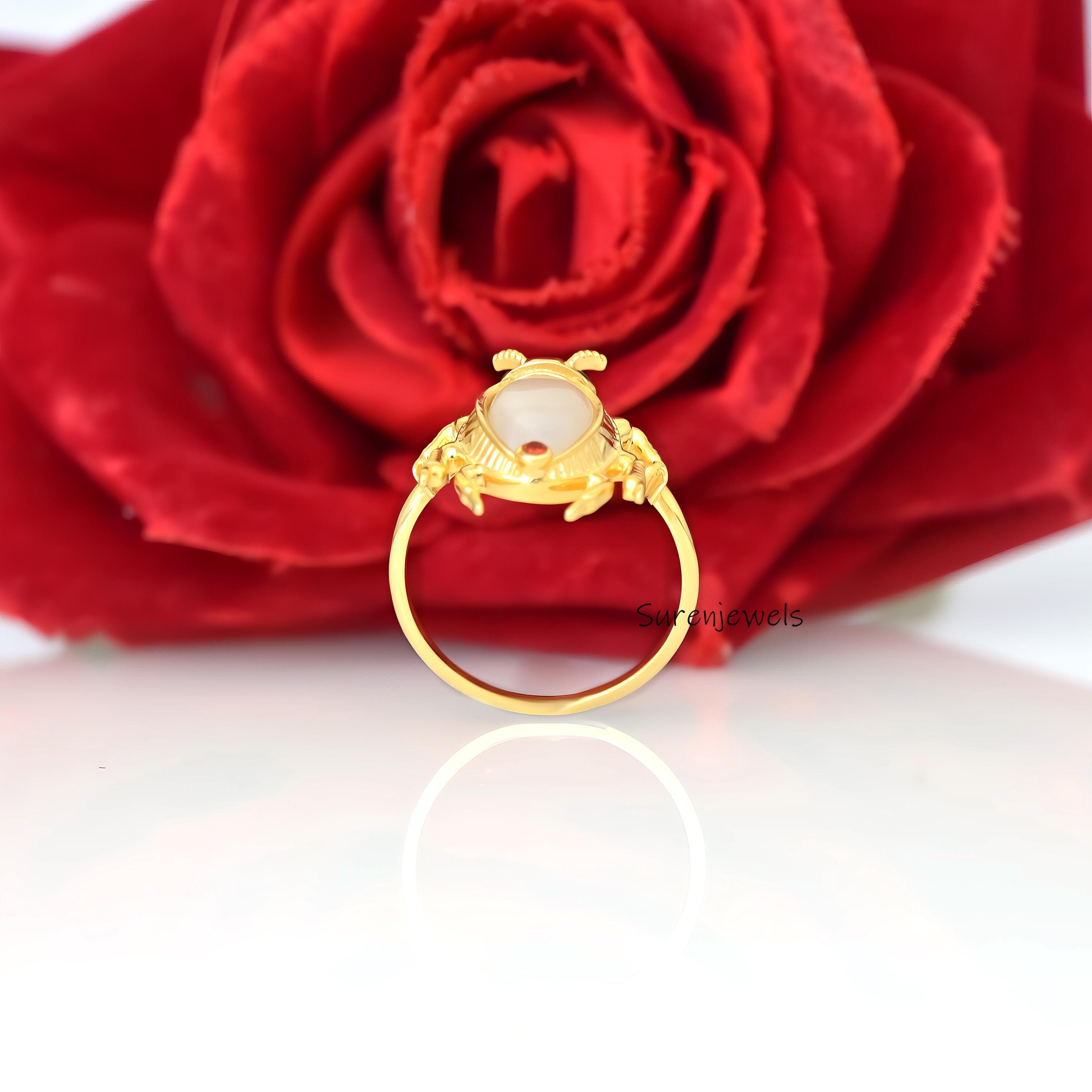 14k Gold Scarab Beetle Gemstone Ring: Egyptian Style - View 7 - Suren Jewels | SKU: SJR2974-SLYGMSBKCZGT-US-7,SJR3156-SLWGGOP