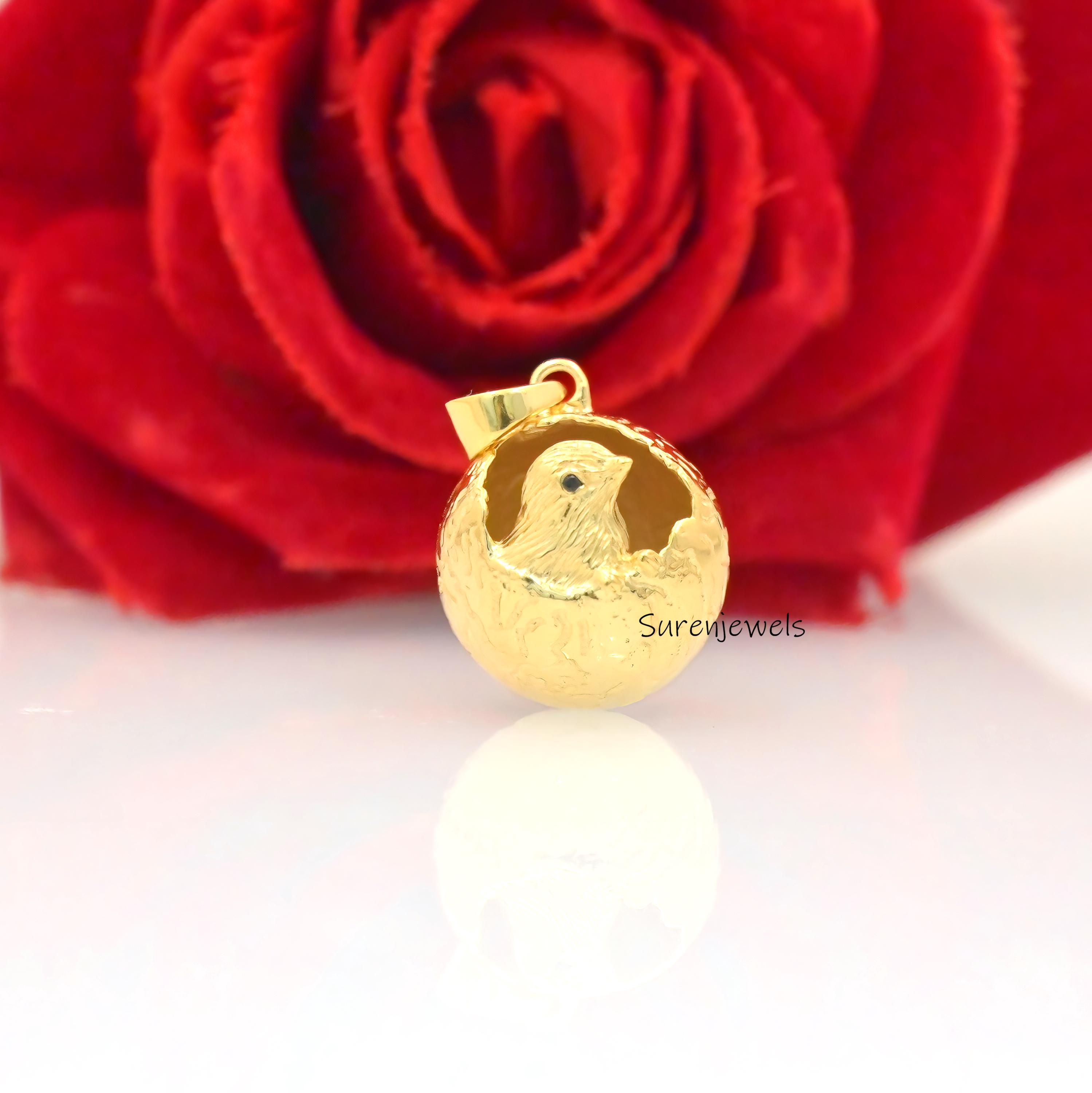 14k Gold Bird Pendant: Gemstone Chick, Designer Animal Jewelry - View 4 - Suren Jewels | SKU: sjp4487,sjp4688