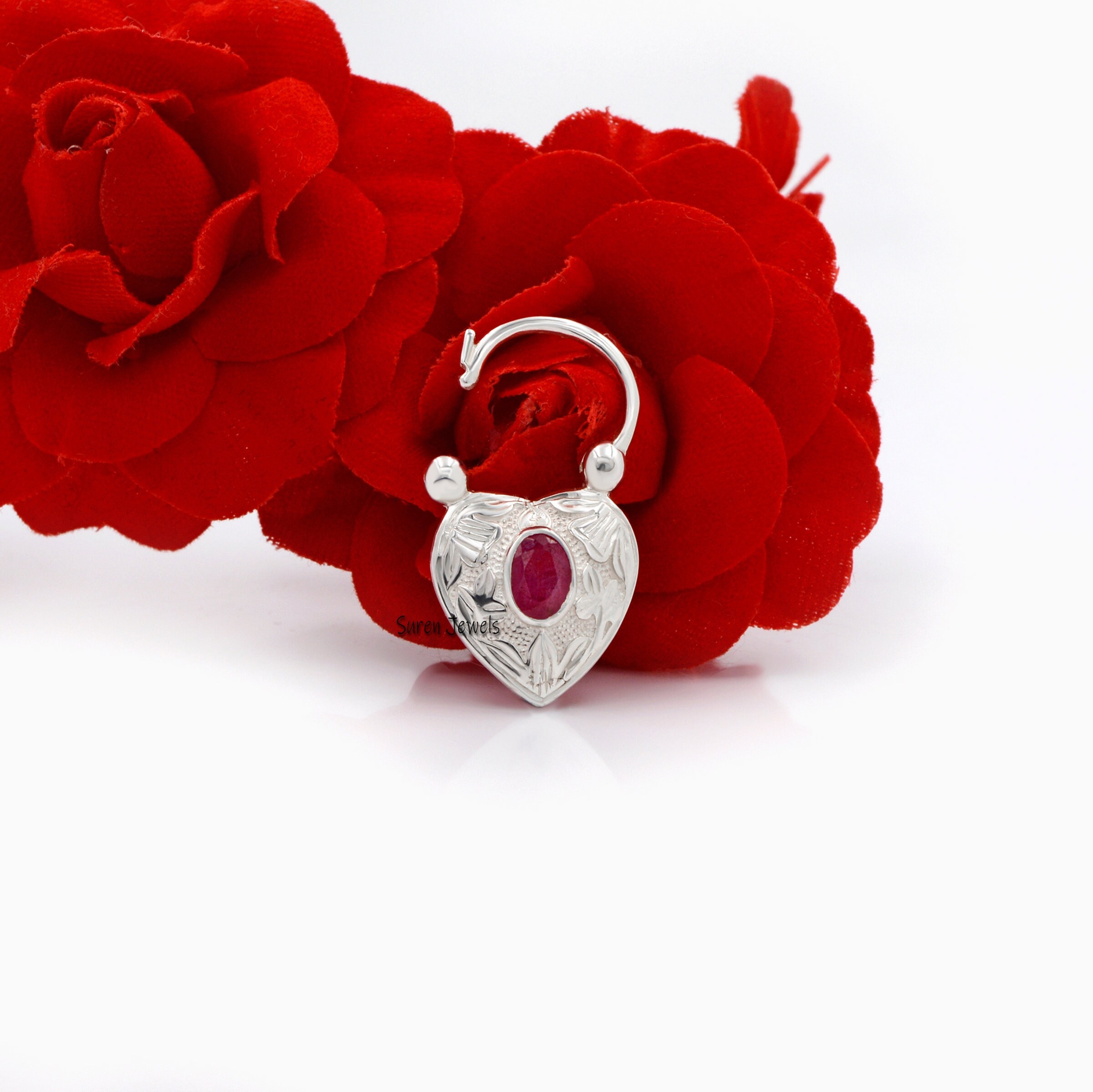 925 Silver Heart Padlock Pendant: Turquoise, Lapis & Gemstone Connector - View 4 - Suren Jewels | SKU: SJP92-SLYGTQ-N47-18I
