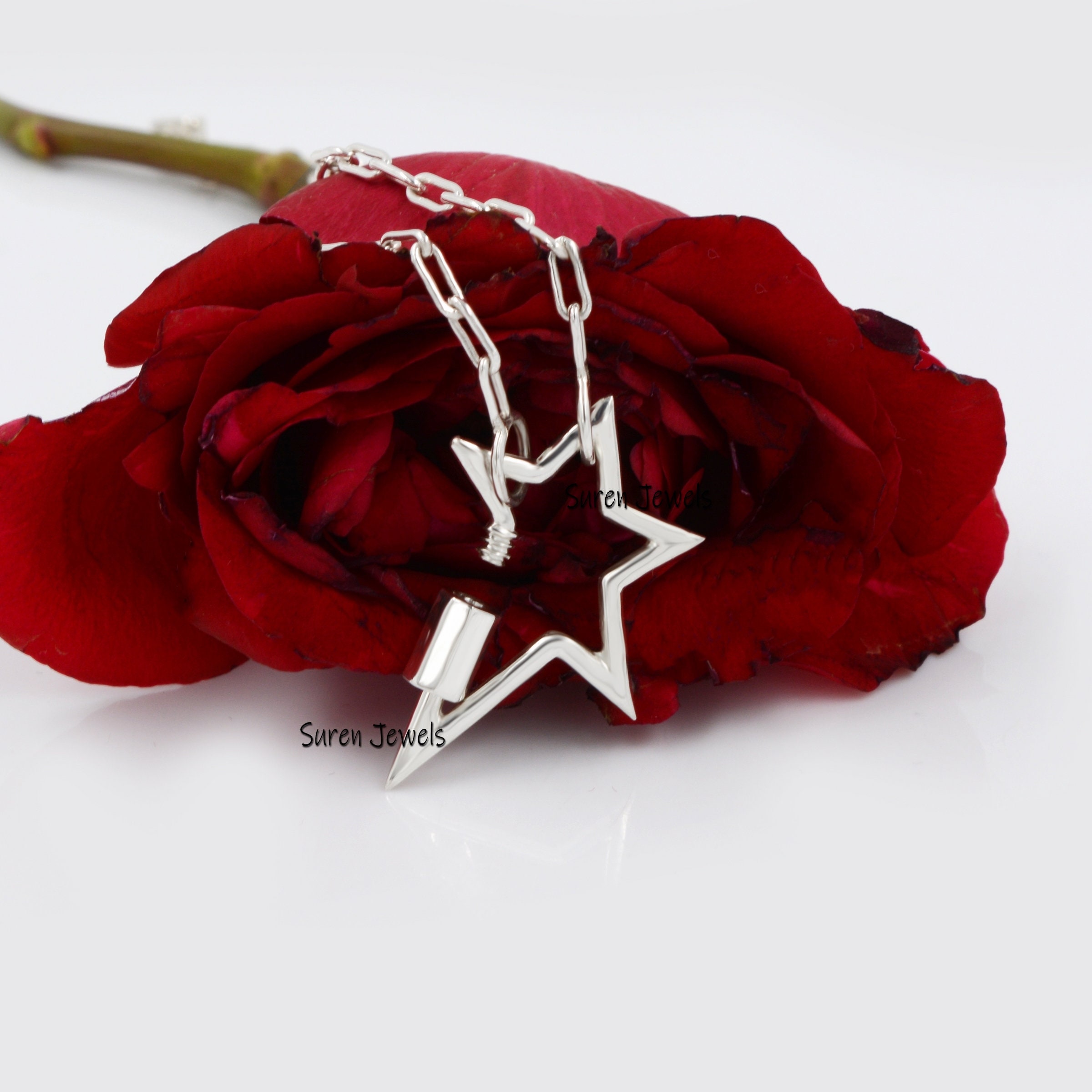925 Silver Star Carabiner Lock Pendant: Handmade Jewelry - View 2 - Suren Jewels | SKU: SPC20-SLYG-N36-18I