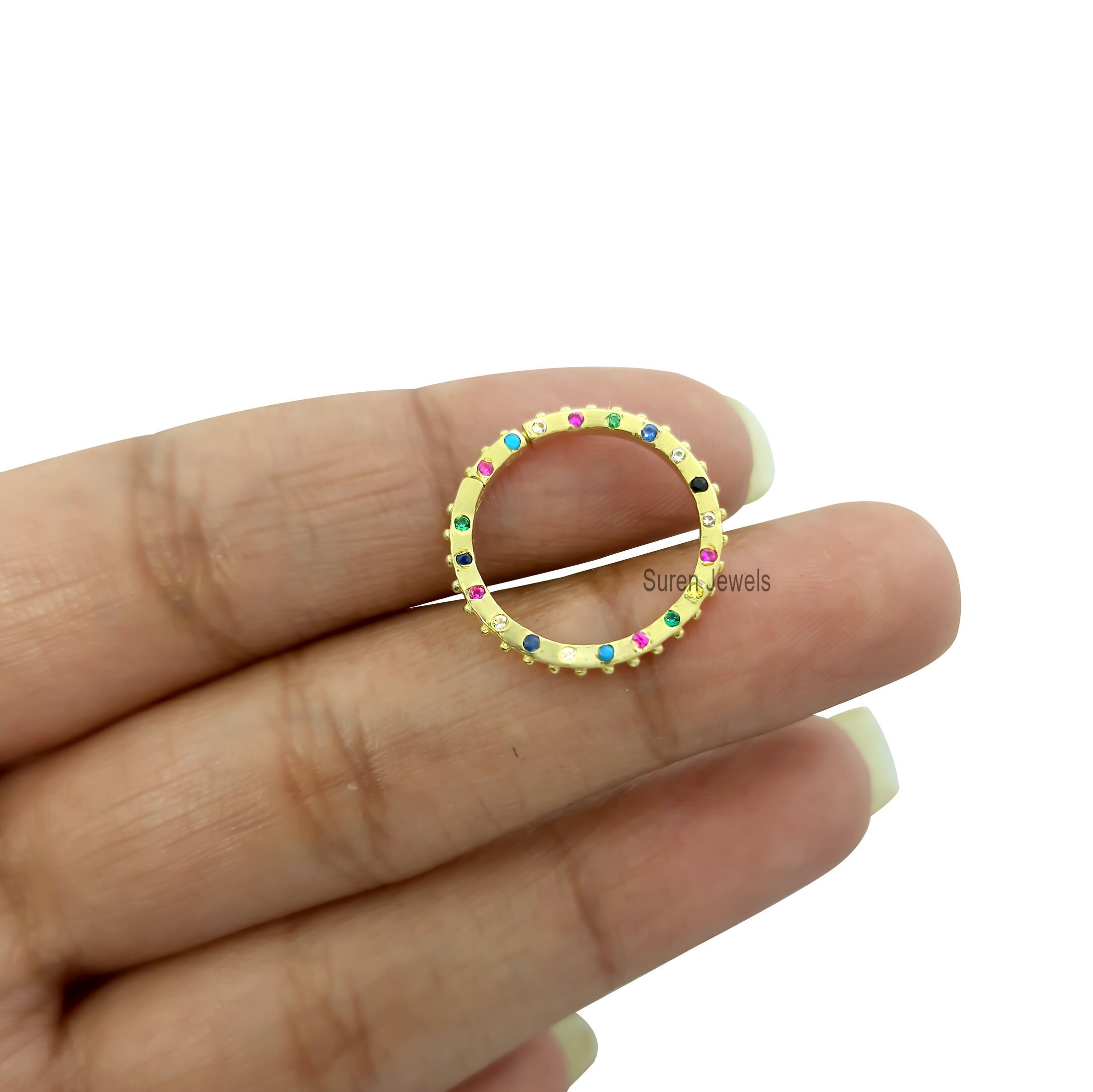 14K Gold Plated Charm Enhancer with Multi Stone - View 6 - Suren Jewels | SKU: SJP655-SLYGMTCS-18M