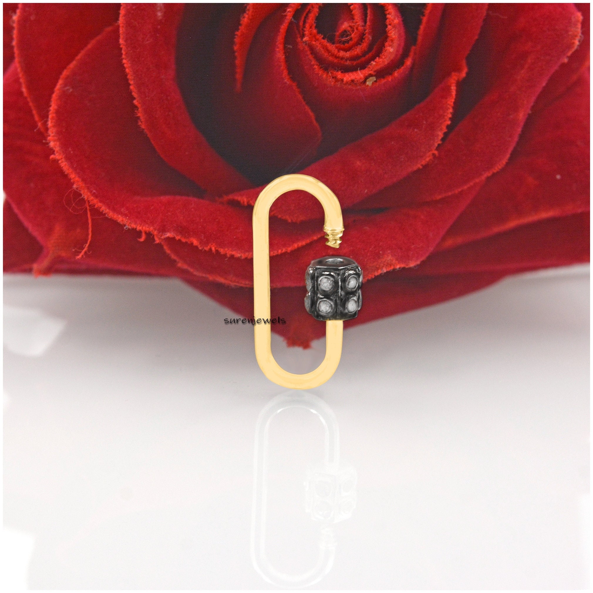14k Gold Two-Tone Diamond Carabiner Lock: Designer Clasp (25x10 mm) - Suren Jewels | SKU: SJC144-SLRHRU