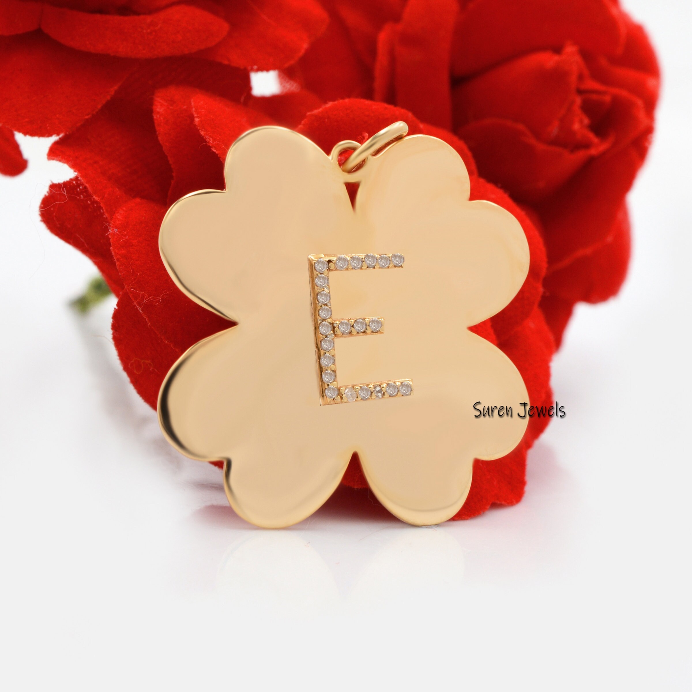 925 silver Diamond Initial Letter Clover Pendant Jewelry - View 4 - Suren Jewels | SKU: SJP11-SLWGDI-J-N47-18I-925