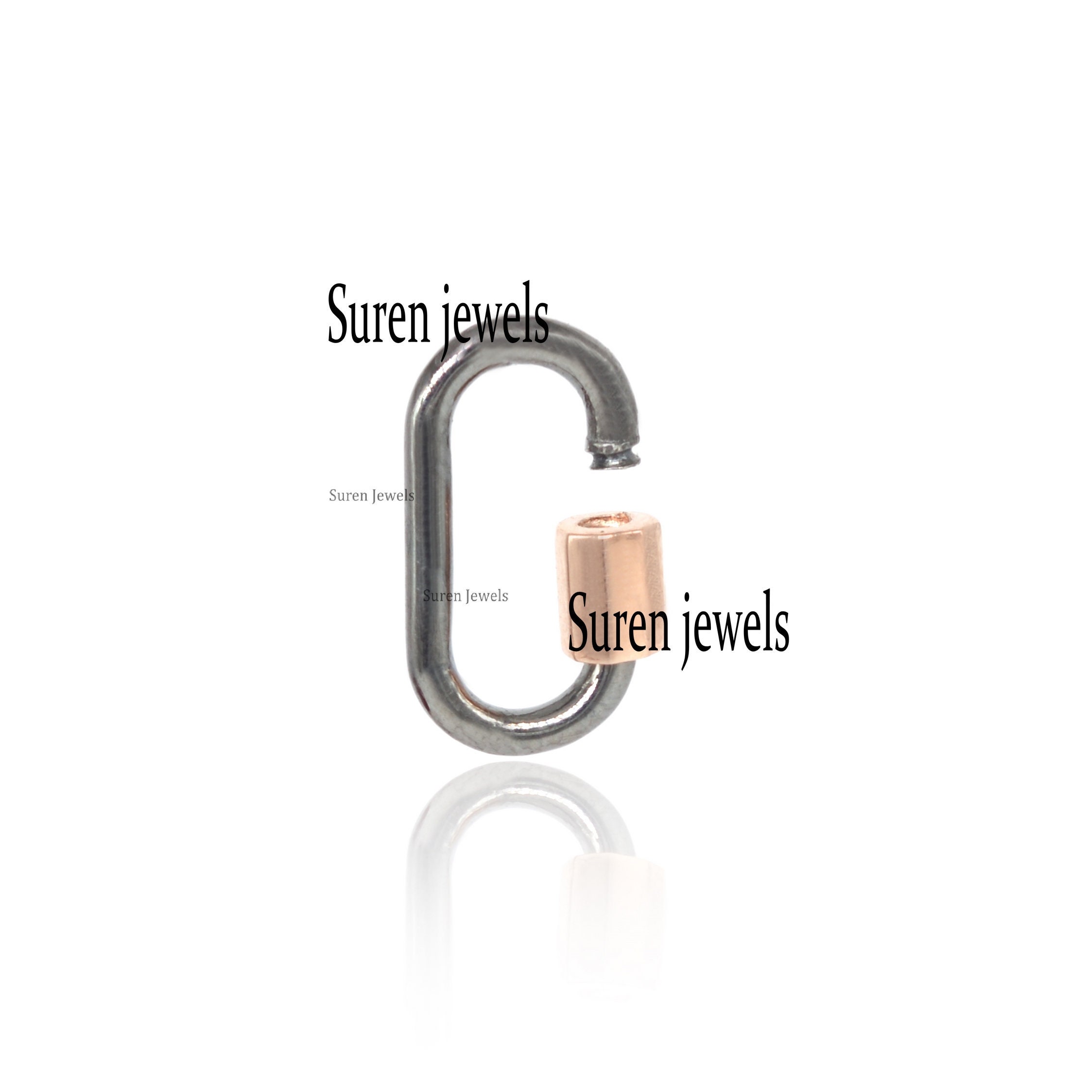 Sterling Silver Carabiner Lock: Yellow Gold Plated Screw, Jewelry Connector - View 3 - Suren Jewels | SKU: SJC130-SLRGRH-925-