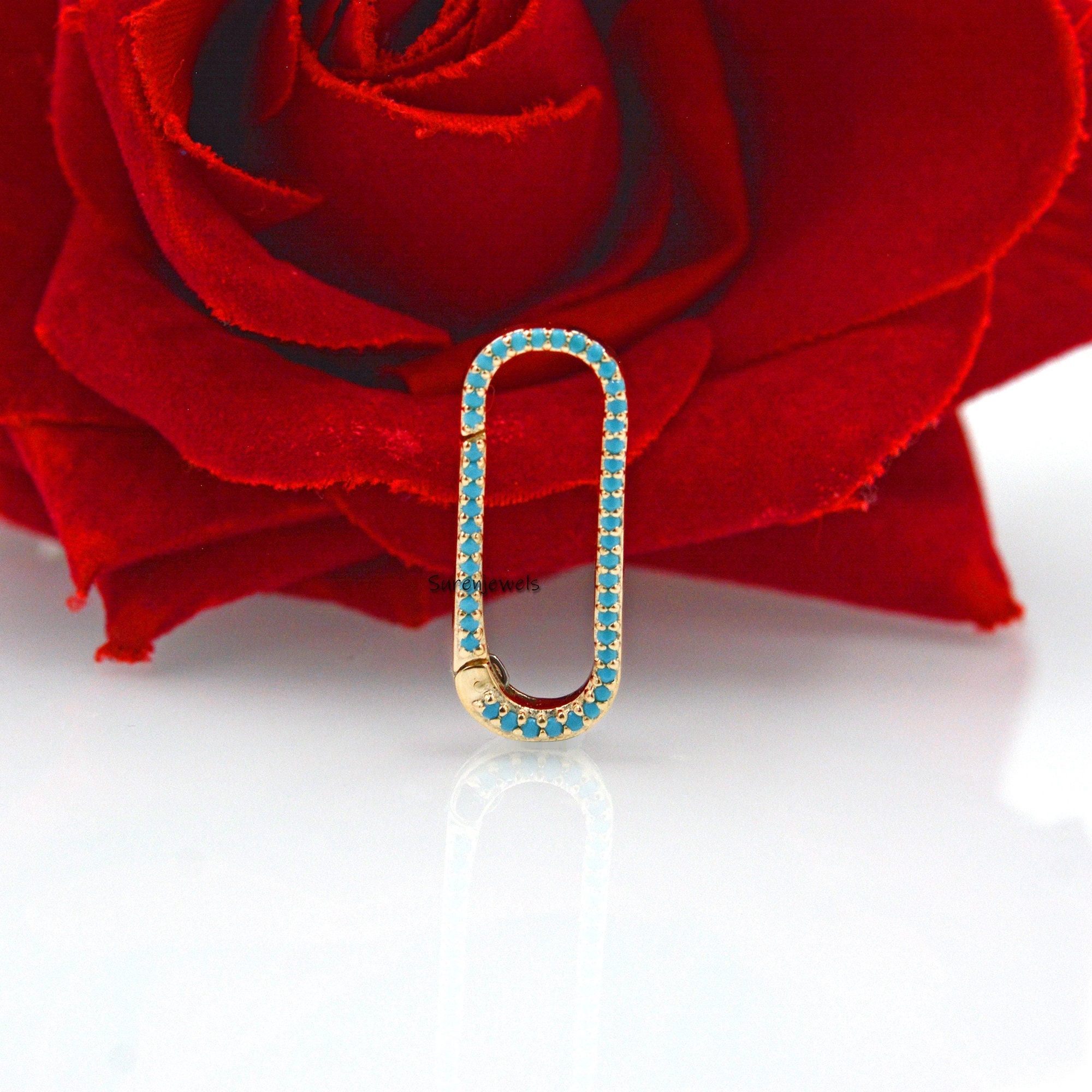 14K Gold Diamond Push Lock Holder: Gemstone Oval Enhancer Link - Suren Jewels | SKU: SJP73-SLYGDI