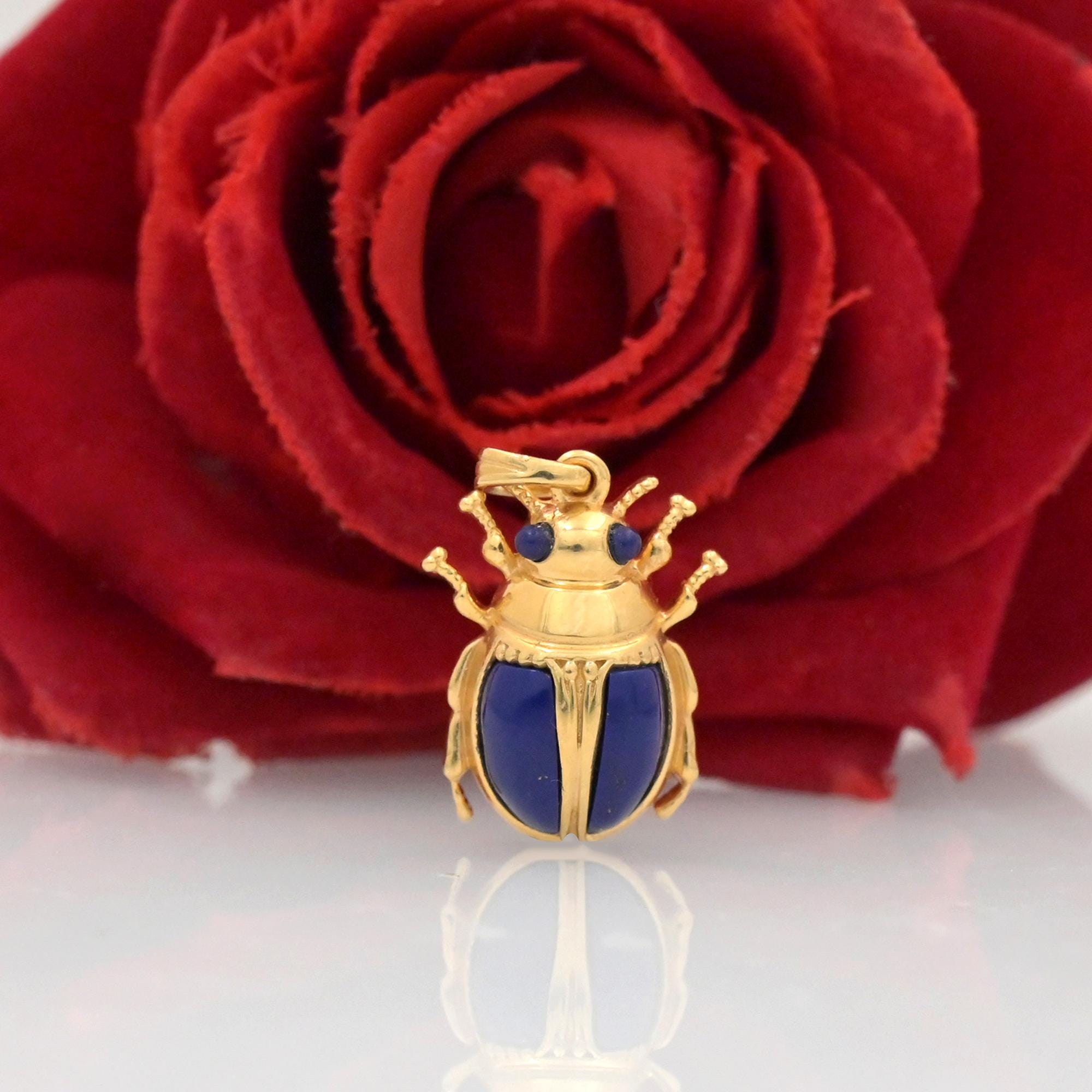 14K Gold Scarab Pendant, Hand Carved Egyptian Beetle Jewelry - View 3 - Suren Jewels | SKU: SJP4574-SLYGAZBKCZ-25M,SJP4961-SL