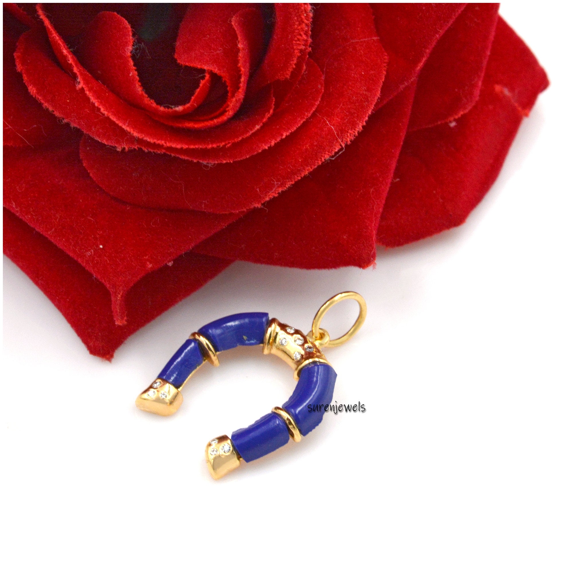 14k Gold Carving Gemstone Horseshoe Pendant jewelry - View 4 - Suren Jewels | SKU: SJP1331-SLYGLPZMN