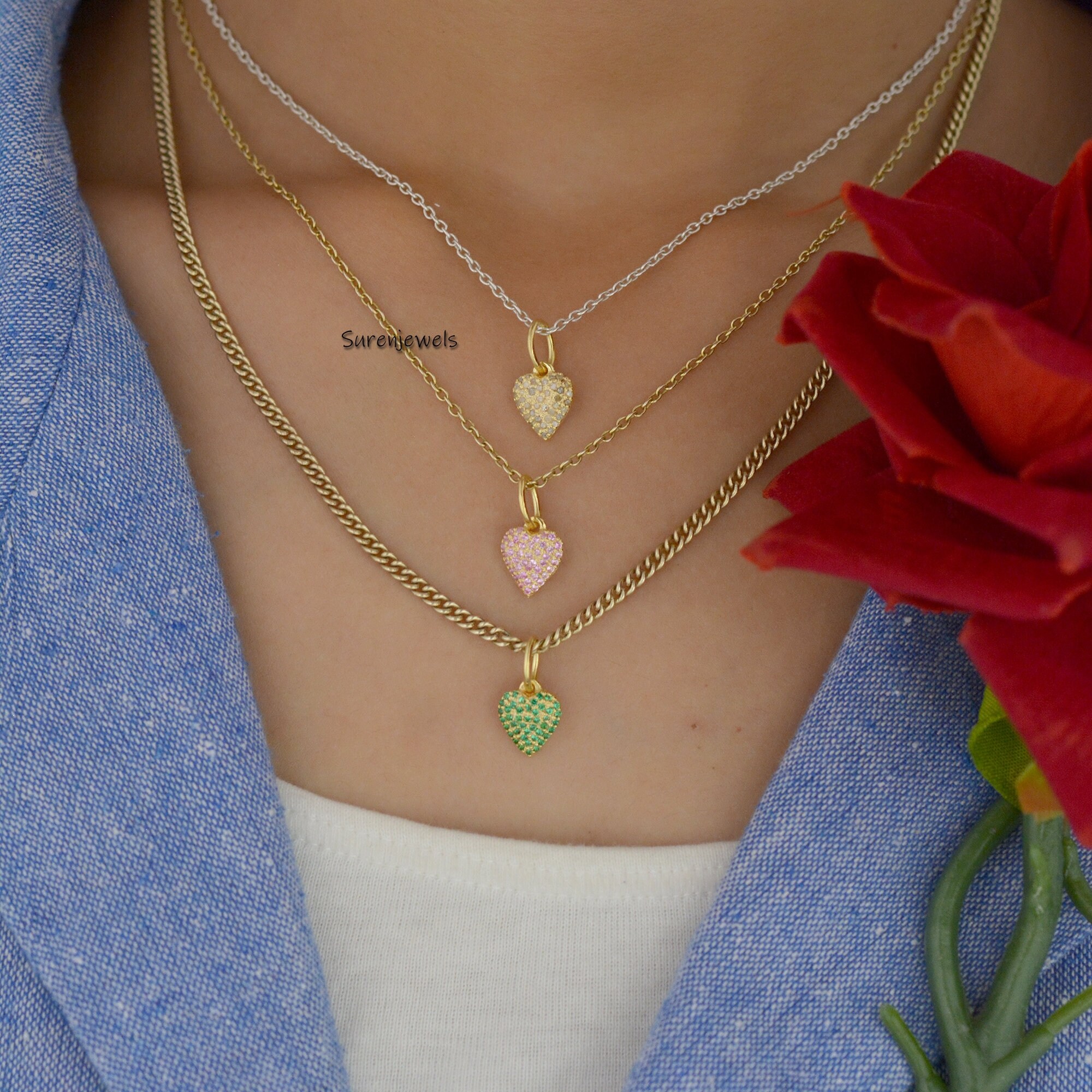 14K Gold Turquoise Heart Charm: Designer Love Pendant - View 3 - Suren Jewels | SKU: SJP1095-SLYGPSP