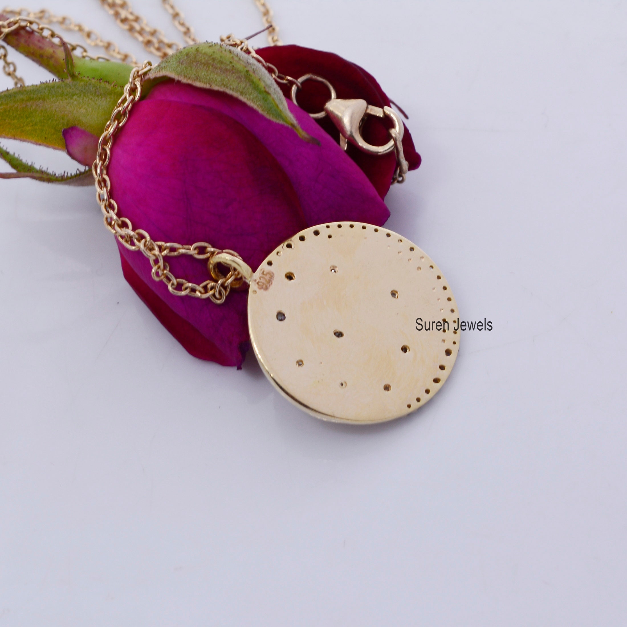 14k Gold Vermeil Diamond Star Moon Disc Pendant - View 4 - Suren Jewels | SKU: SJP696-