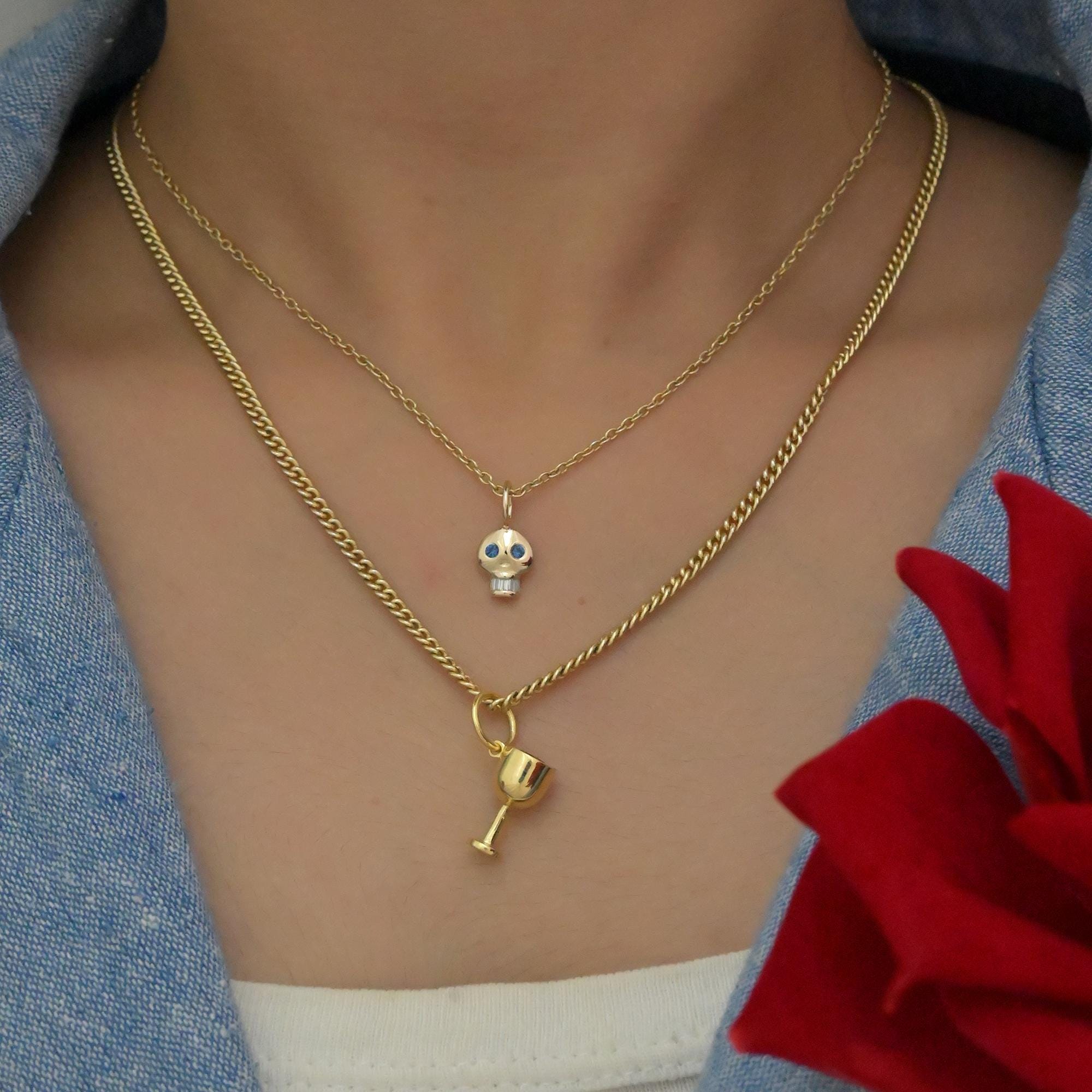 14k Gold Wine Glass Charm: 3D Pendant, Handmade Jewelry - View 2 - Suren Jewels | SKU: SJF238-14KYGRU