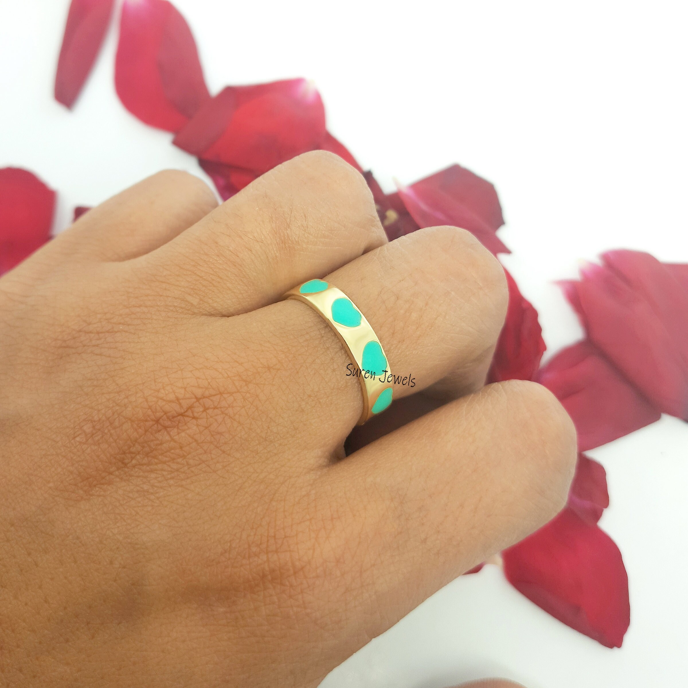 Designer Enamel Heart Ring - 925 Sterling Silver Band - View 5 - Suren Jewels | SKU: SJR694-