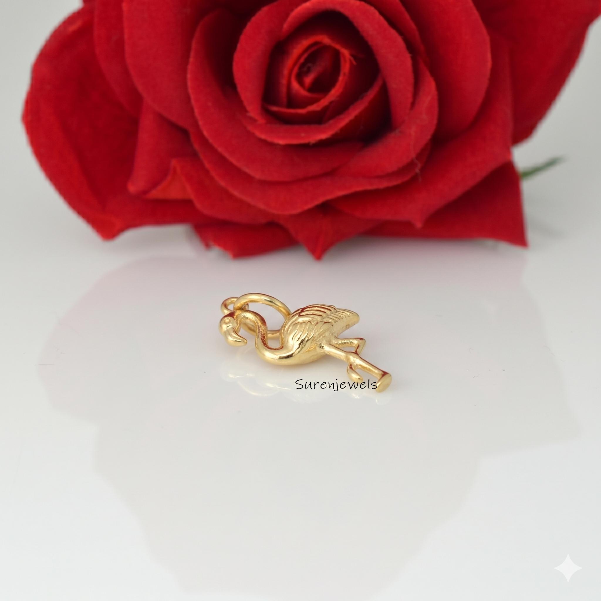 14k Gold Flamingo pendant, Silver Flamingo Pendant, Animal Flamingo Jewelry, Dainty Flamingo Charms, Minimalist Flamingo, Des