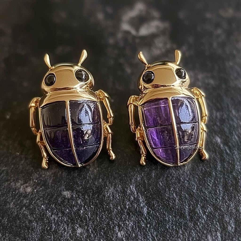 Superiore In Particolare Ricordo Orecchini Scarabeo Botanica Triangolo Piacevole - Foto 5