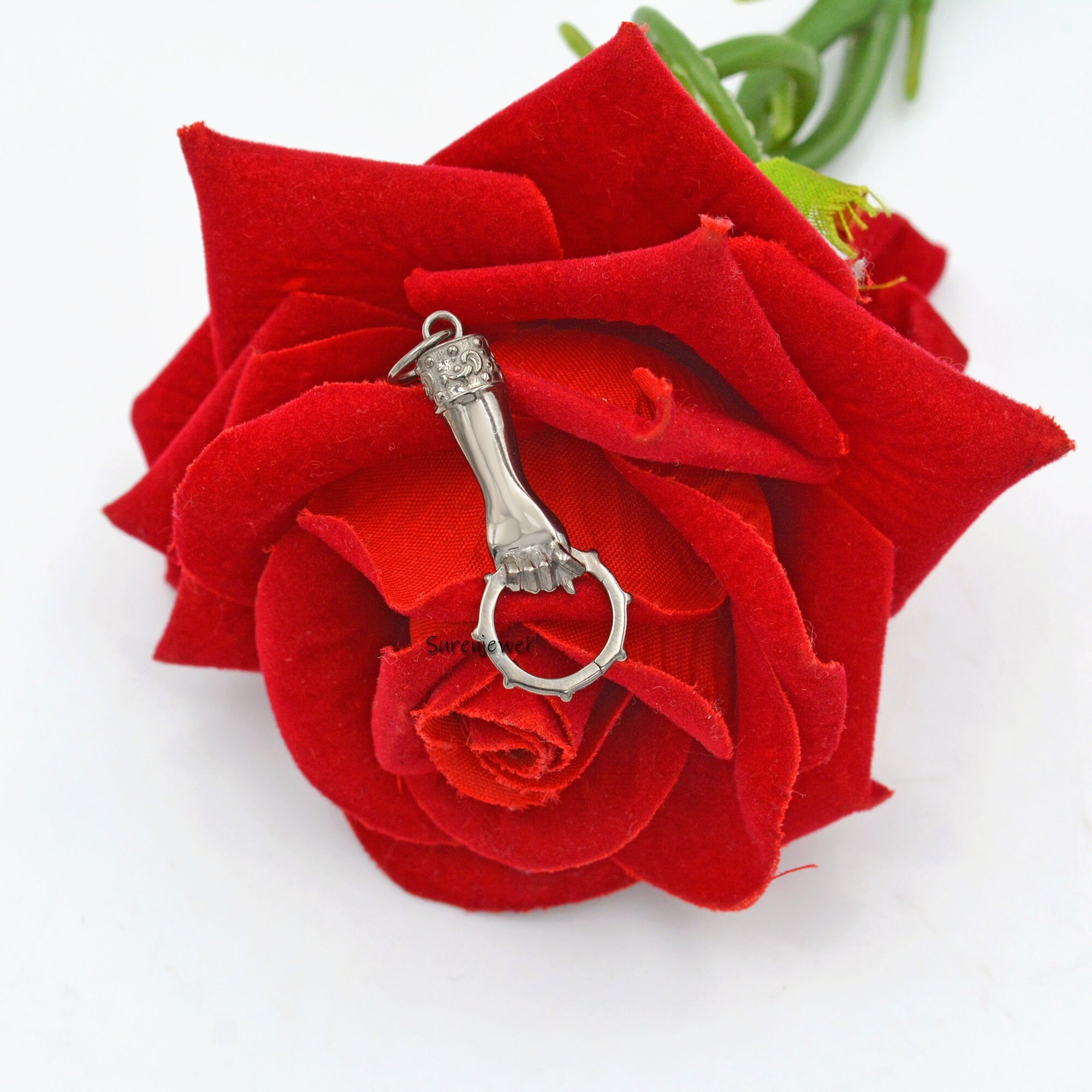 14k Gold Helping Hand Charm Holder: Figa Pendant Connector - View 5 - Suren Jewels | SKU: SJP908-SLYG