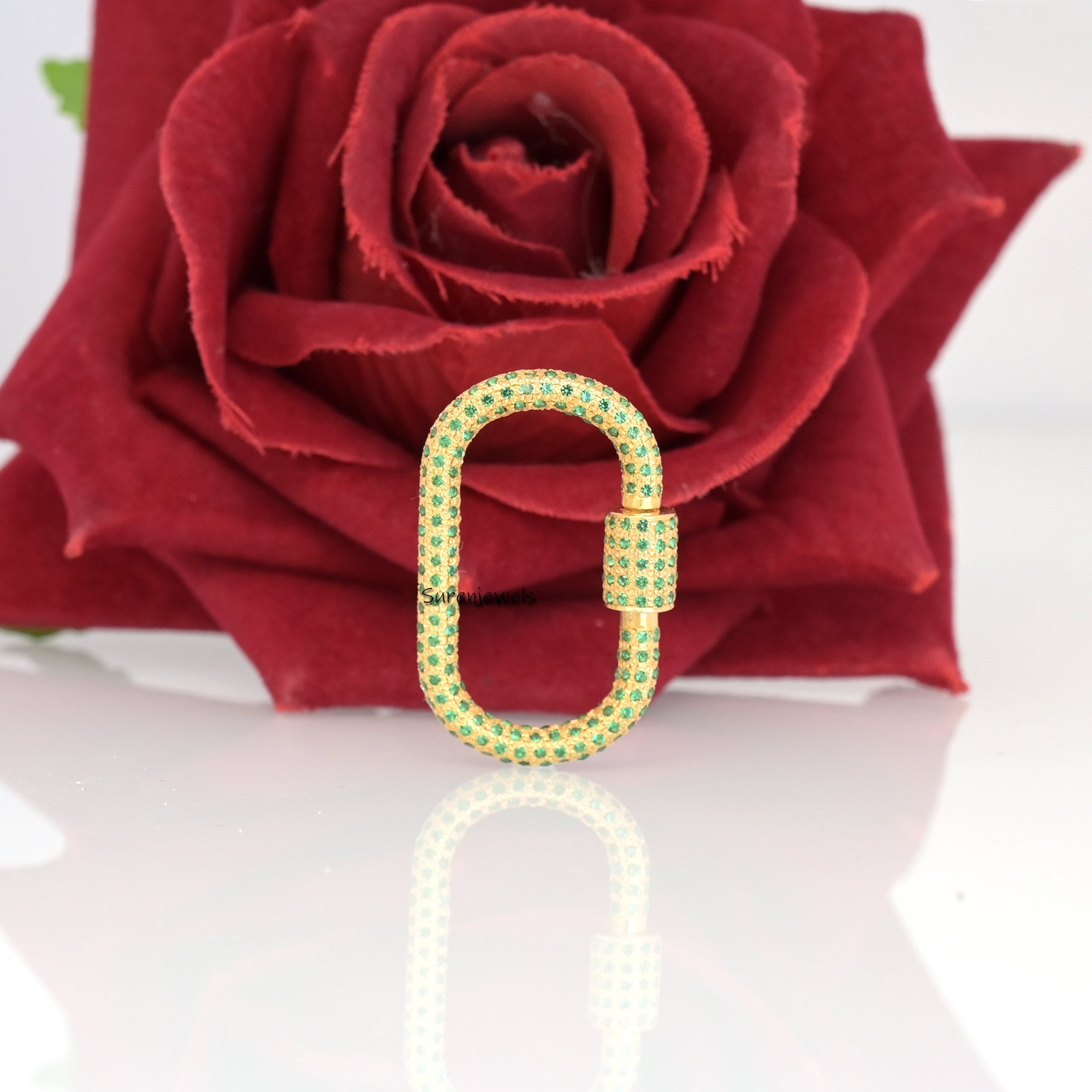 14k Yellow Gold Pink Sapphire Carabiner Lock: Jewelry Connector - View 2 - Suren Jewels | SKU: SJC10-SLYGPSP-30M-925