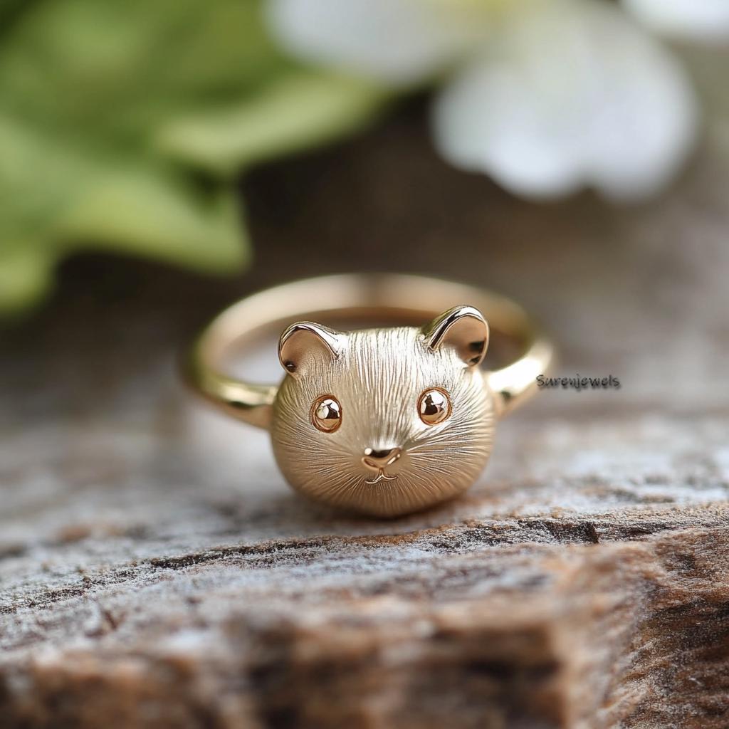 14k Gold Hamster Ring: Dainty Animal Jewelry - View 5 - Suren Jewels | SKU: SJR,SJR3028-SLYGBKCZ-US-10,SJR3035-SLYG-US-5