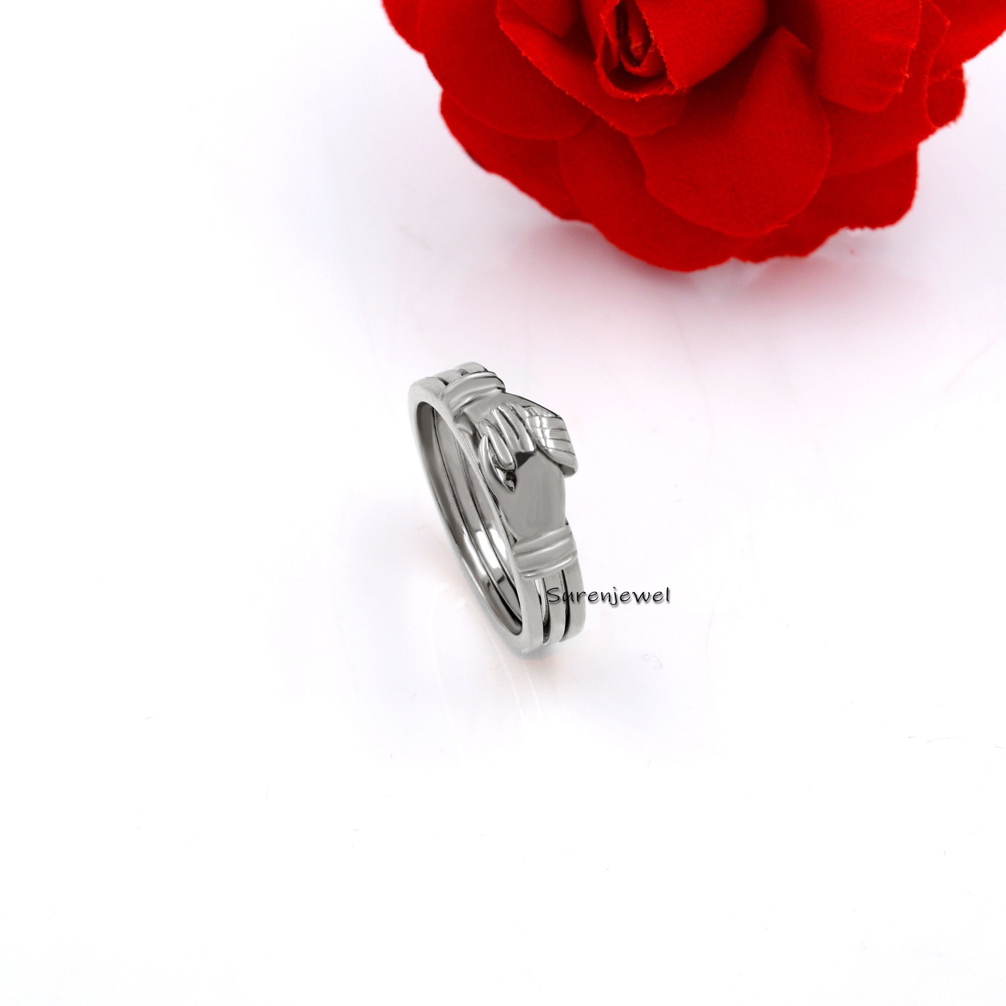 14K Gold Fede Gimmel Ring: Vintage Holding Hands Ring - View 6 - Suren Jewels | SKU: SJR236-14KYG