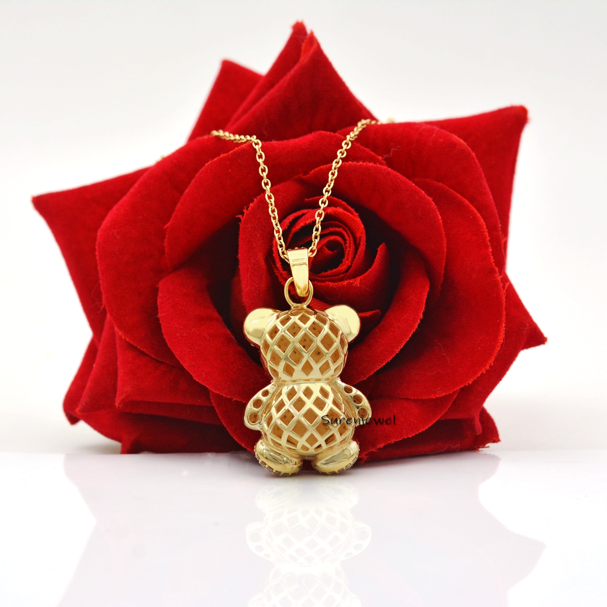 925 Silver Diamond Teddy Bear Pendant: Puffed Gummy Charm - View 2 - Suren Jewels | SKU: SJP105-SLYGCZBSP-N41-18I-925