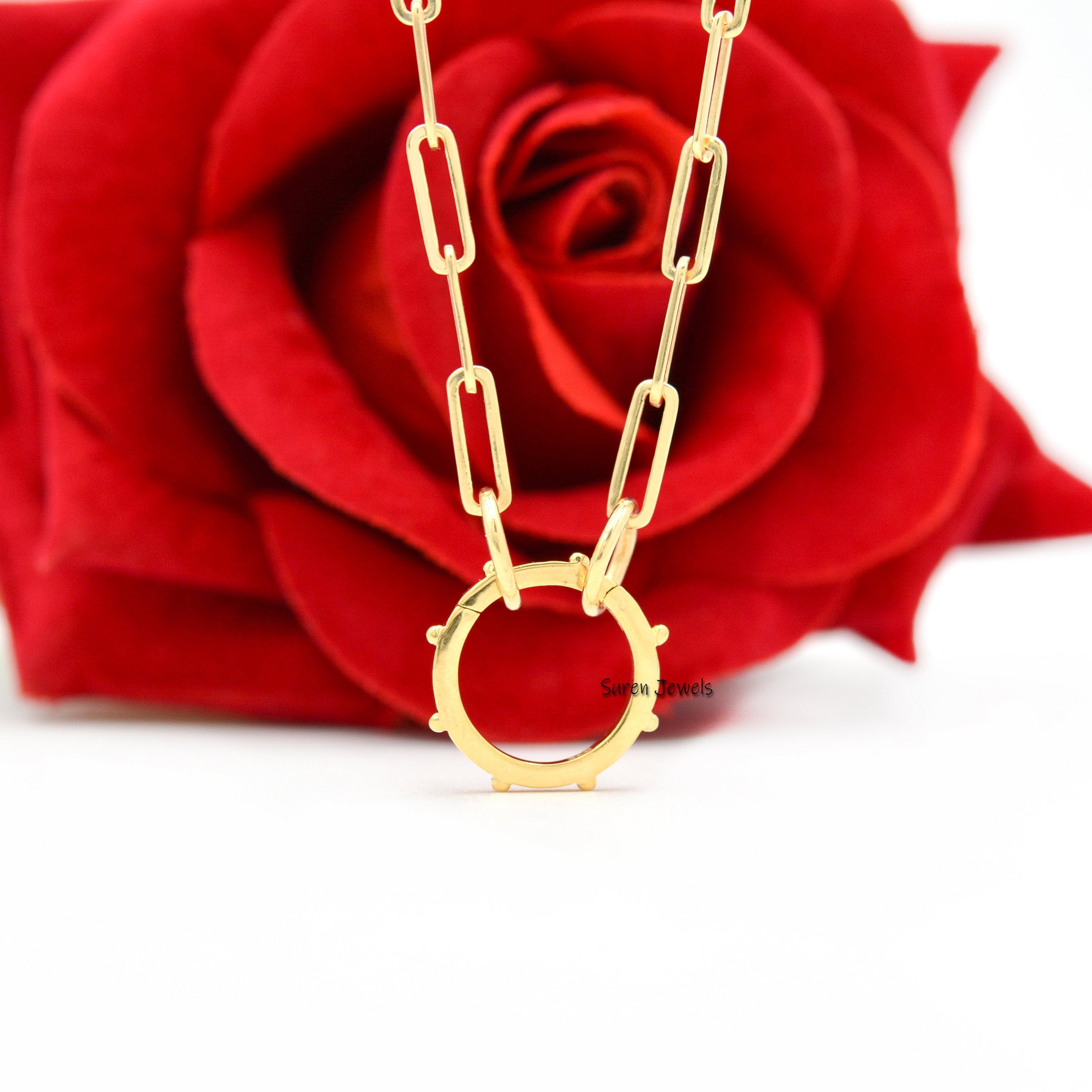 14K Gold Circle Charm Enhancer: Ball Charms Holder, Push Clasp - View 7 - Suren Jewels | SKU: SJP448-14KYG-N47-18I