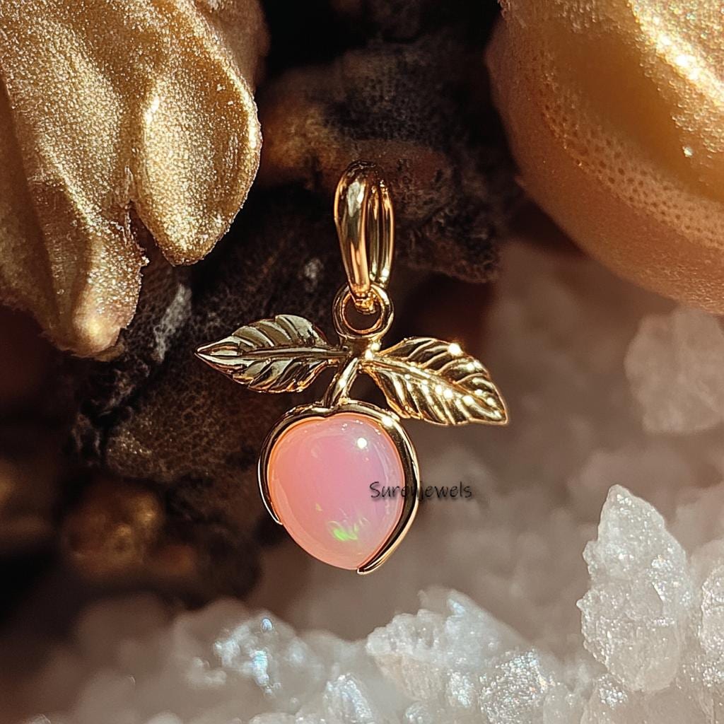 14K Gold Gemstone Cherry Pendant: Coral Gemstone, Handmade Charm - Suren Jewels | SKU: SJP5539-SLRGOCR-20M