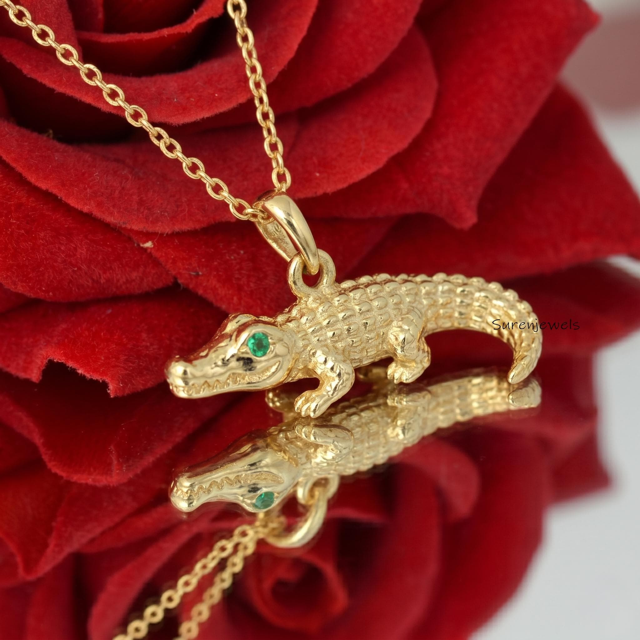 14K Gold Alligator Pendant, Animal Pendant, 14k Crocodile Pendant, Real Gold Jewelry, Alligator Crocodile Pendant, Spirit Ani