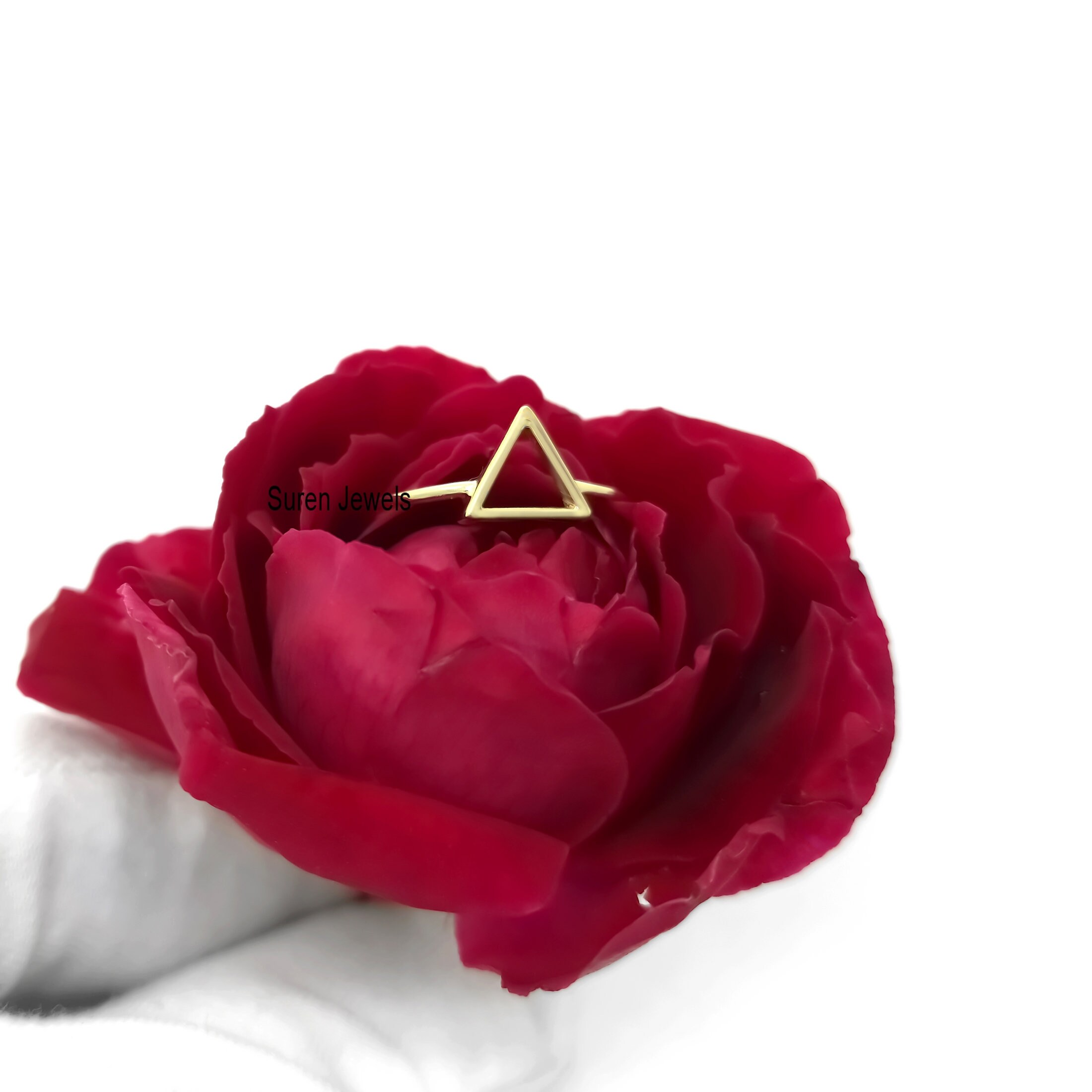 Hammered Sterling Silver Triangle Ring: Open Geometric Design - View 3 - Suren Jewels | SKU: SJR09-SLYG
