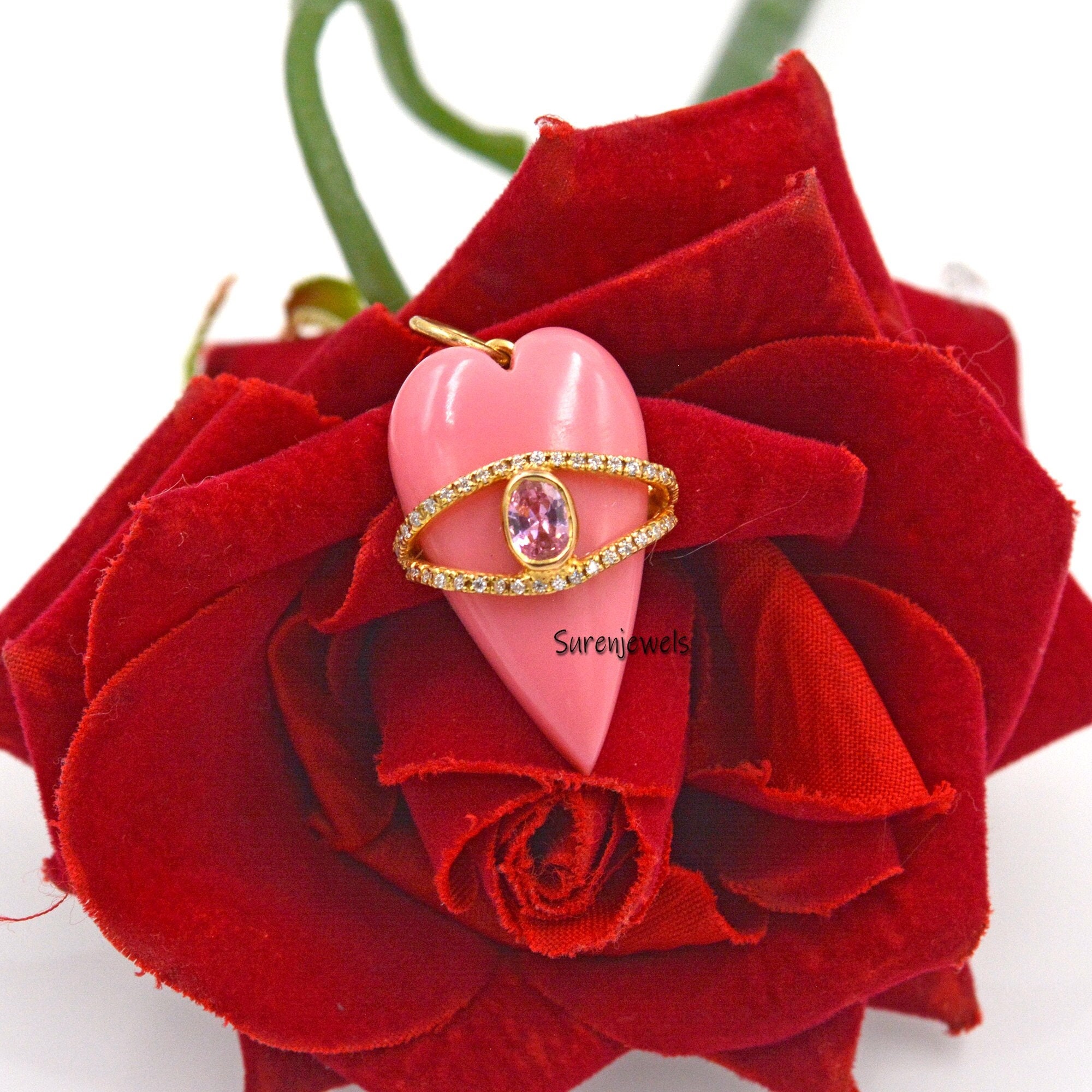 14k Gold Gemstone Evil Eye Heart pendant - Suren Jewels | SKU: SJP1559-SLYGMSMNBCZ