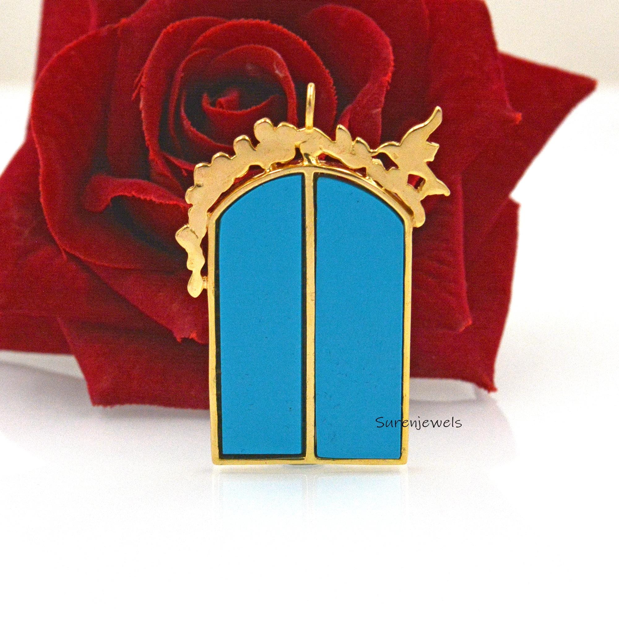 14k Yellow Gold Gemstone Pendant: Handmade Vintage Design - View 2 - Suren Jewels | SKU: SJP1676-
