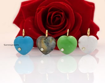 14K Gold Malachite Heart Pendant, Gemstone Designer Heart Pendant, Gemstone Heart Pendant, Gemstone Heart Charm, Turquoise Heart Pendant