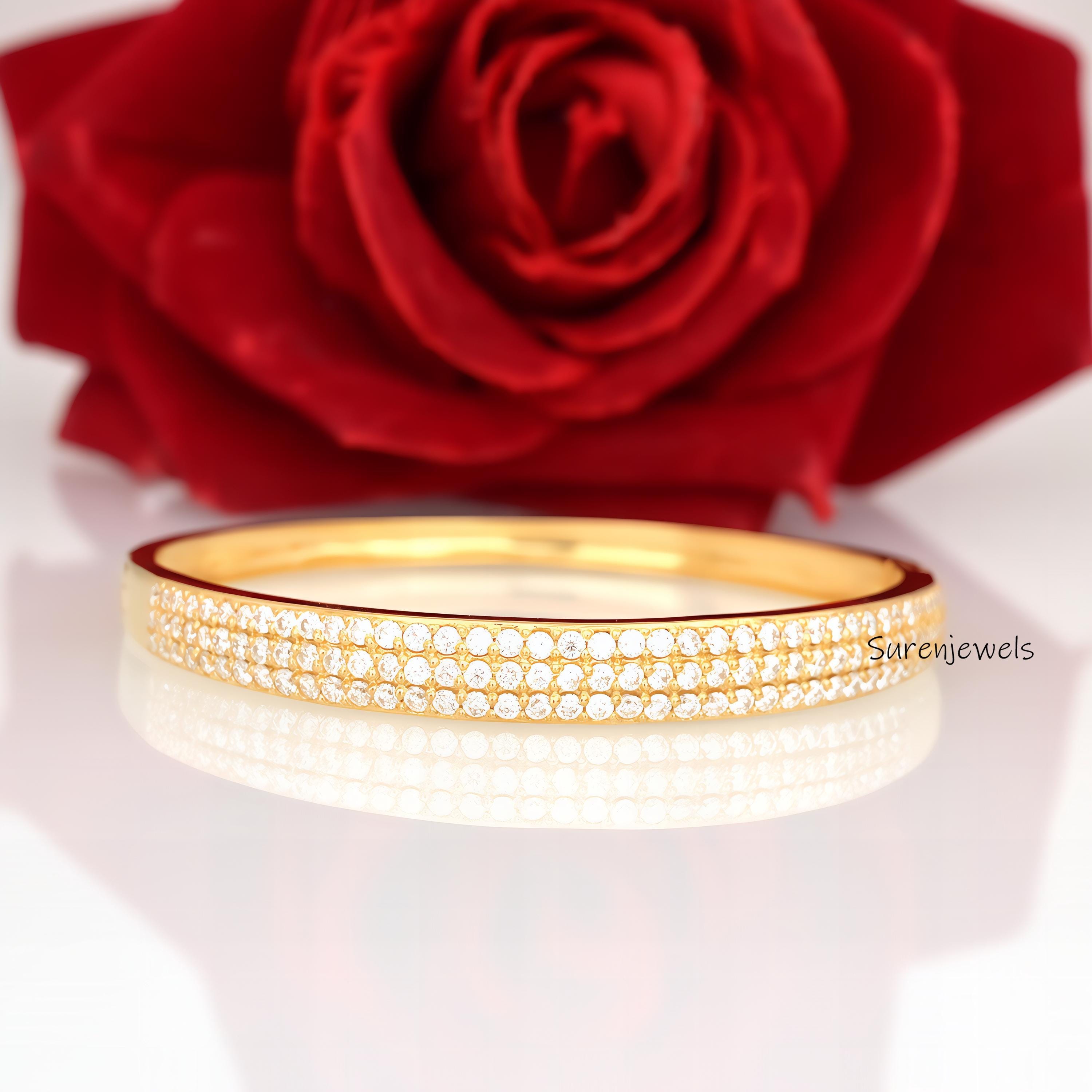 Handmade 14k Gold Pave Moissanite Diamond Bangle (7 inch) - View 4 - Suren Jewels | SKU: SJB315-SLYGMN-7I