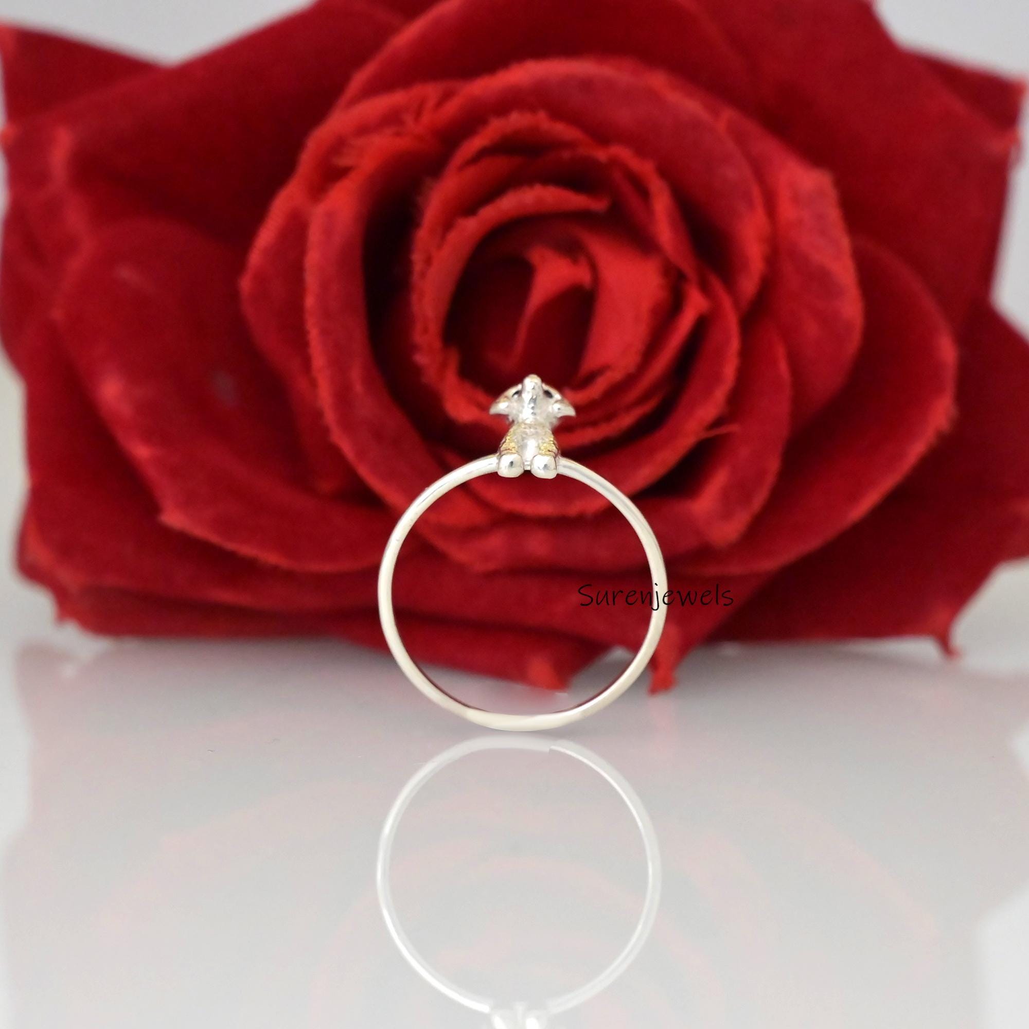 14k Gold Poodle Ring: Dainty Animal Jewelry - View 4 - Suren Jewels | SKU: SJR2961-SLNSBKCZ-US-10