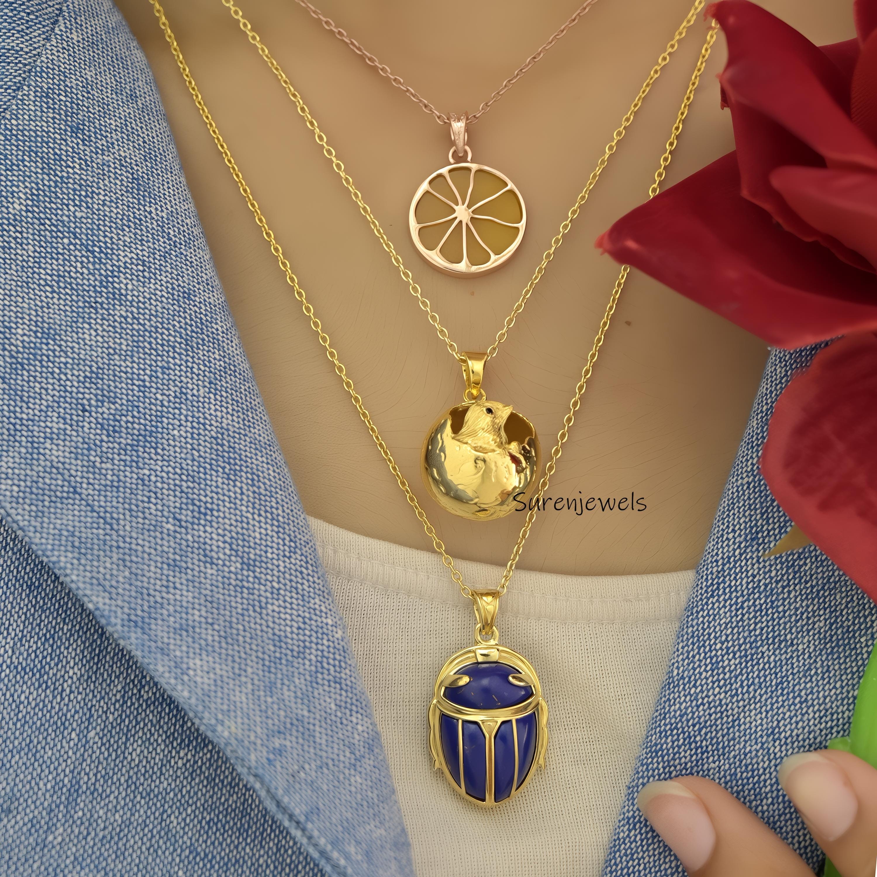 14k Gold Bird Pendant: Gemstone Chick, Designer Animal Jewelry - View 5 - Suren Jewels | SKU: sjp4487,sjp4688