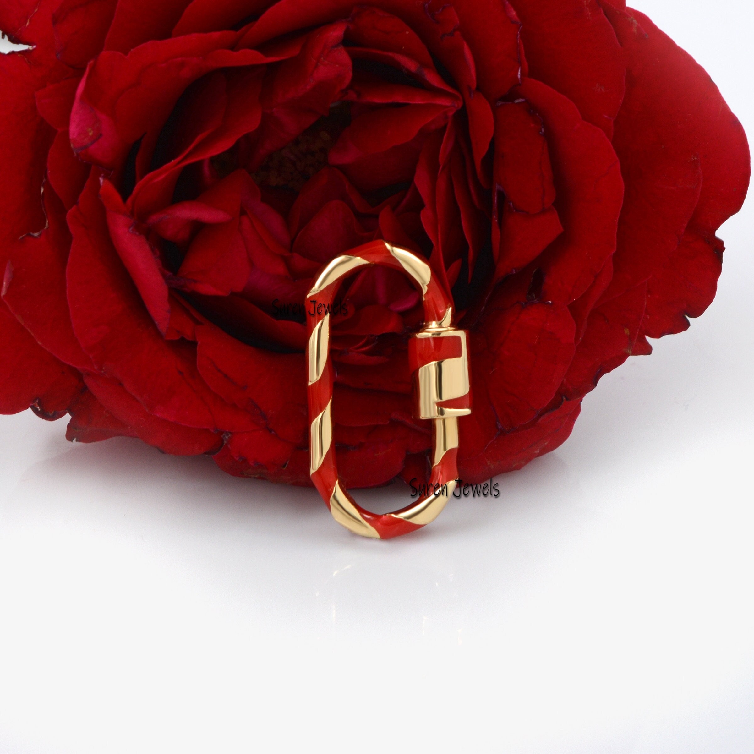Handmade 925 Silver Enamel Carabiner Lock: Designer Jewelry - Suren Jewels | SKU: SJC133-SLYGELG-25M