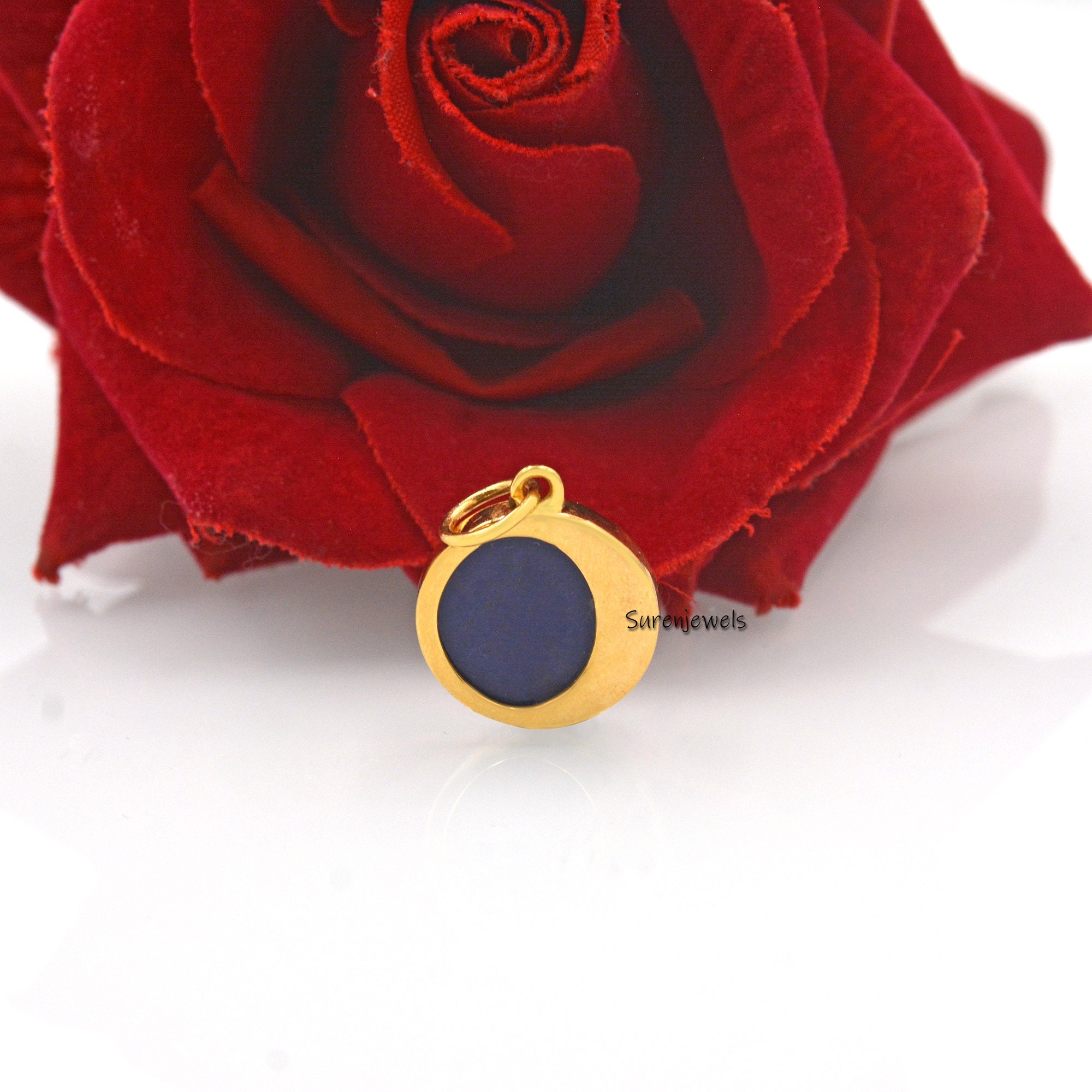 Lapis Lazuli Star Moon 925 Silver Pendant: Moissanite Celestial Disc - View 4 - Suren Jewels | SKU: SJP1296-SLYGDITQ-20M